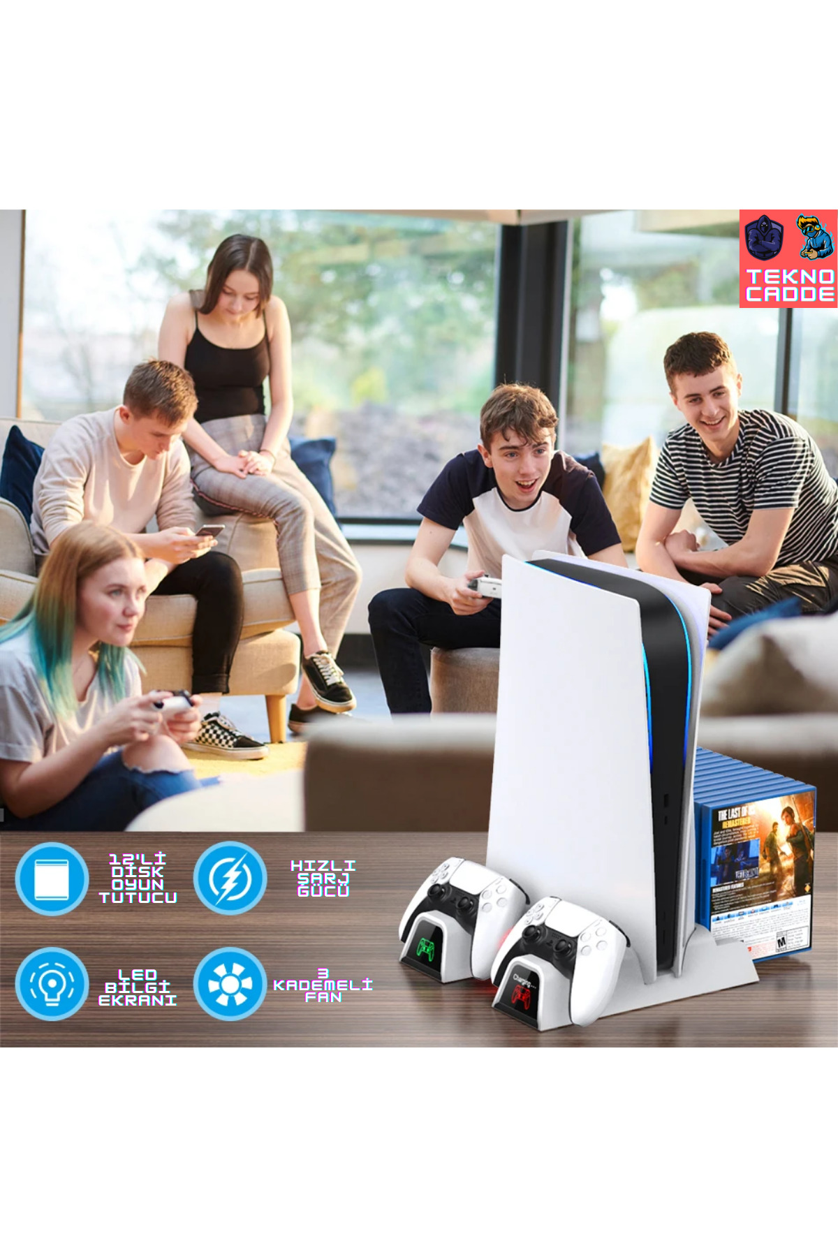 IV-P5235 Multifonksiyonel Ps5 Disk/Ps5 Dijital Uyumlu LED Şarj Stand Soğutucu Fan