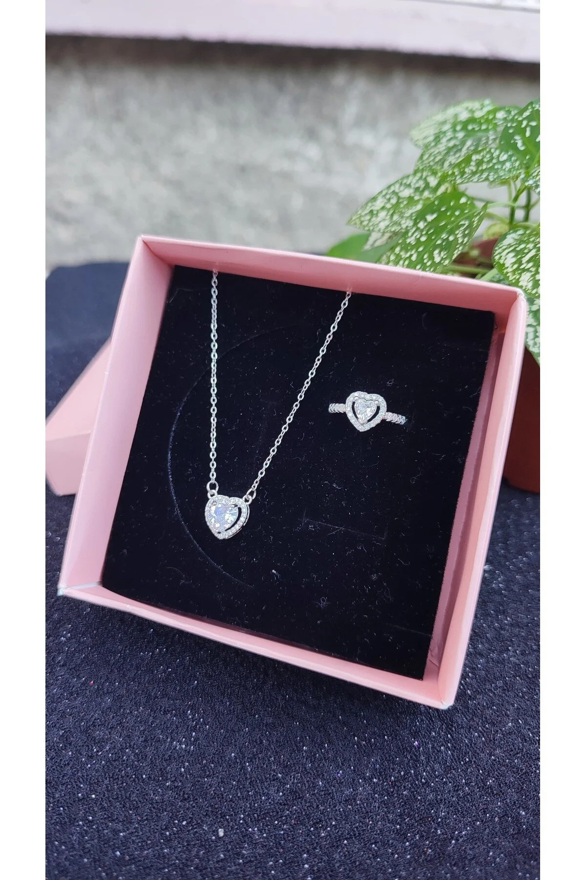 Steel Pandora,m Model Heart Necklace Ring Set Silver