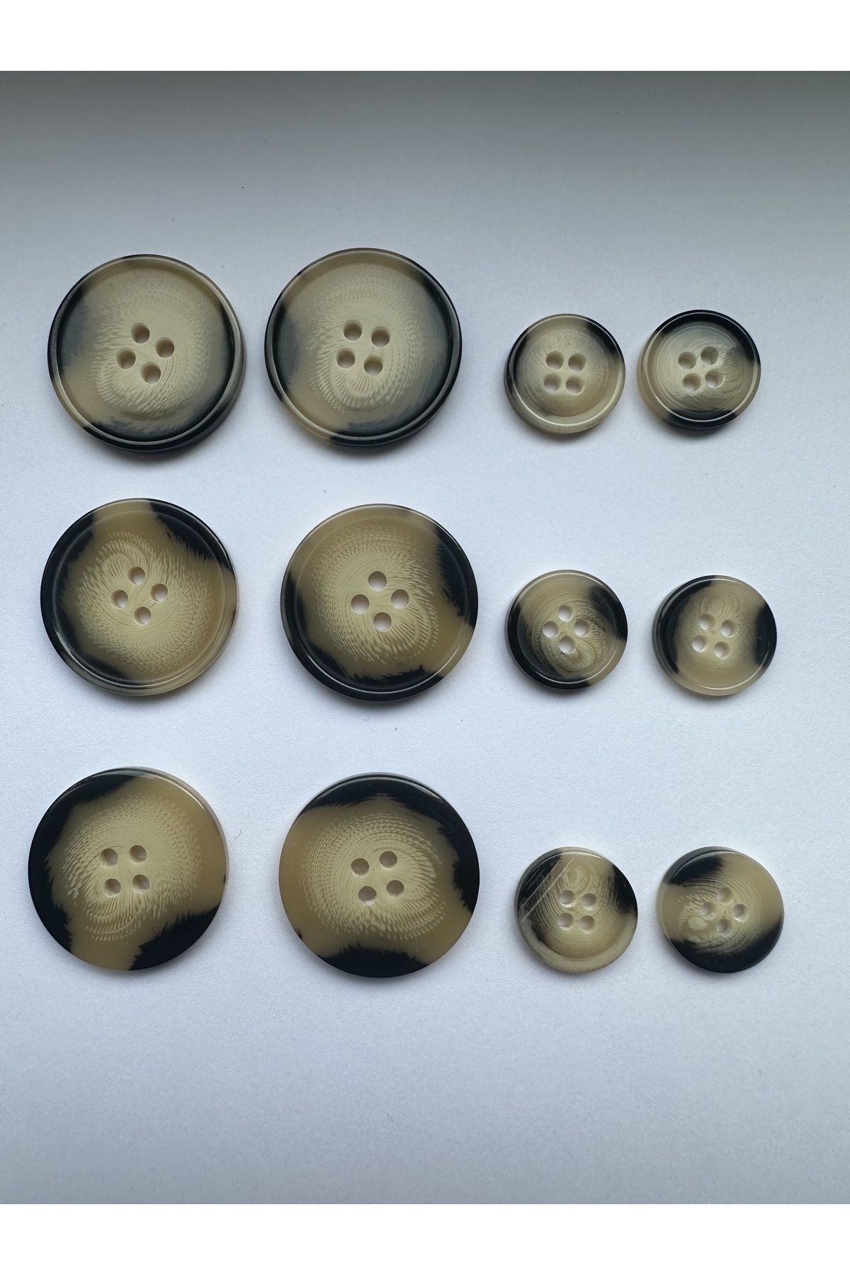 aensia-Camel Brown Black Marble Marble Pattern Design Button Plain Polyester Button - Pack of 12 (6 Large + 6 Small) 2