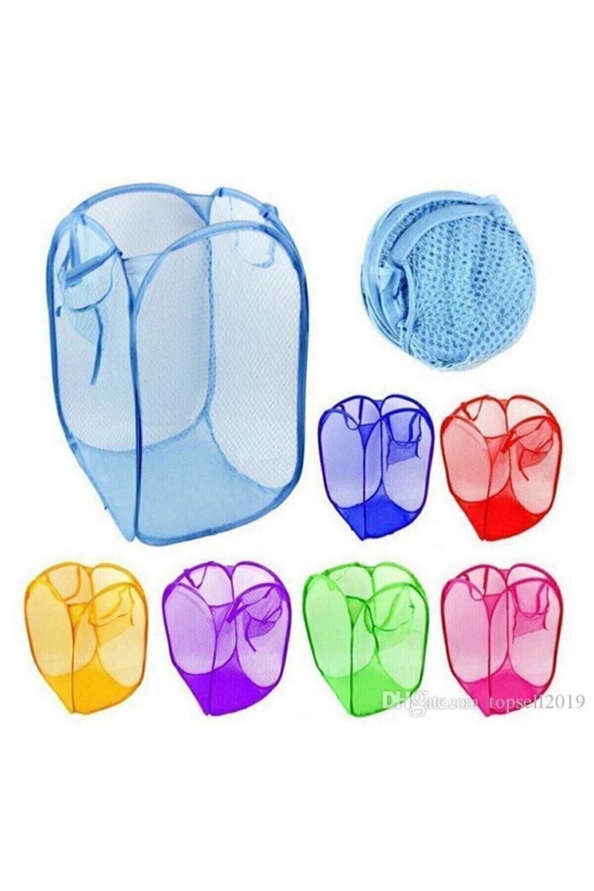 RİMEDDE TEKSTİL 1 Adet Oyuncak Ve Çamaşır Saklama Selesi Pratik Katlanabilir Çok Amaçlı File Sepet