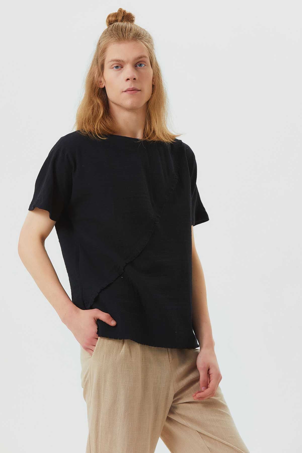 Clandestino-Boat Neck Short Sleeve Casual Men's Shirt Black 3