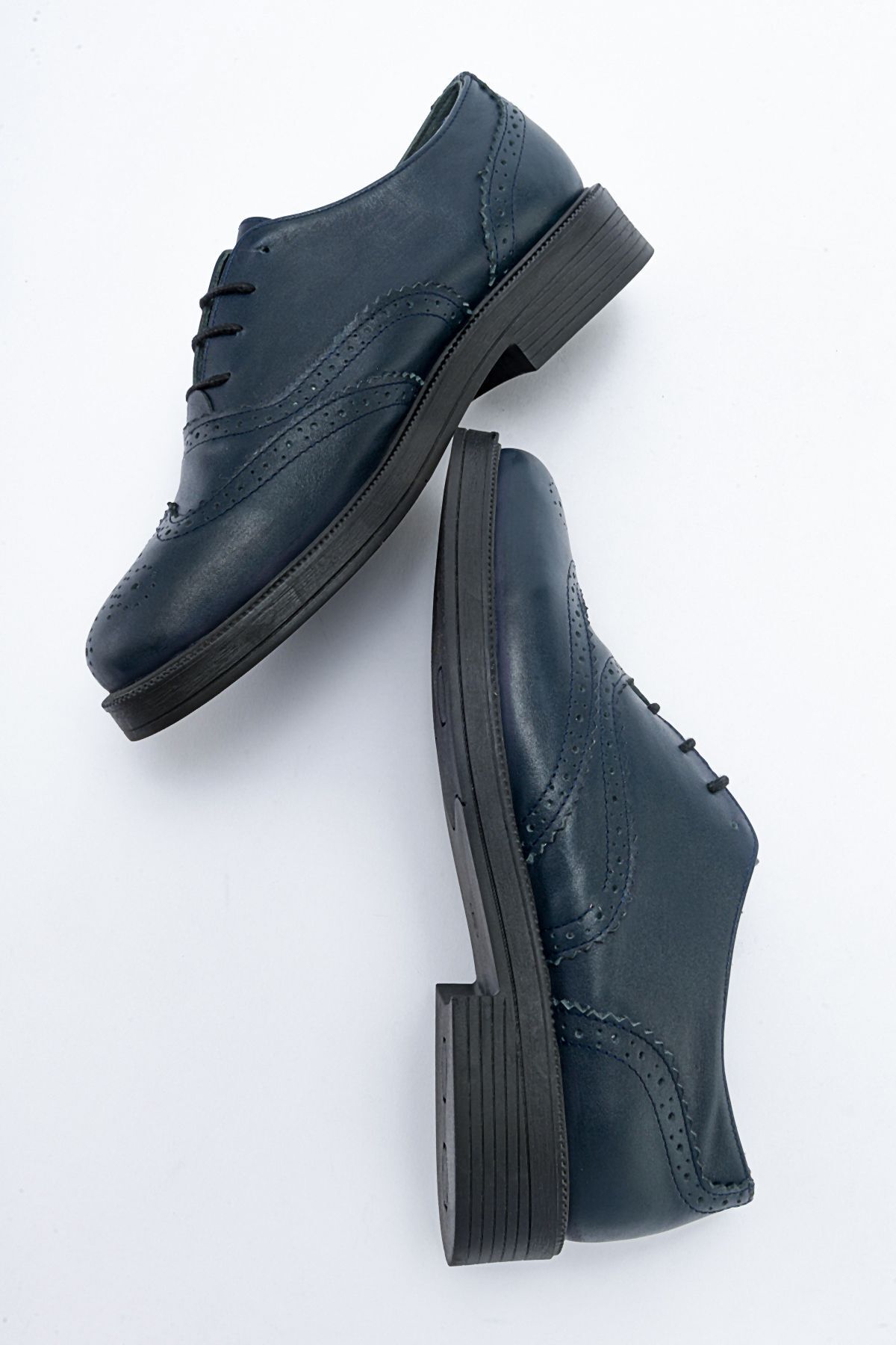 GNS Shoes-Genuine Leather Navy Blue Lace-Up Oxford Women's Shoes 6
