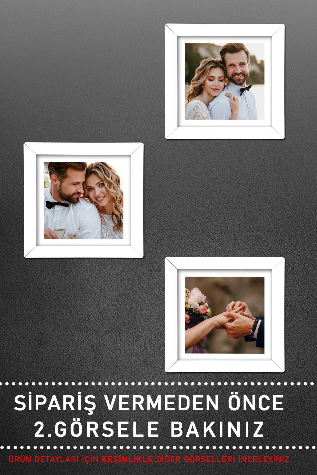 Bytwo-3 Pieces 25x25 Frame - Square Frame - MDF White Frame - Multiple Photo Frame Set 7