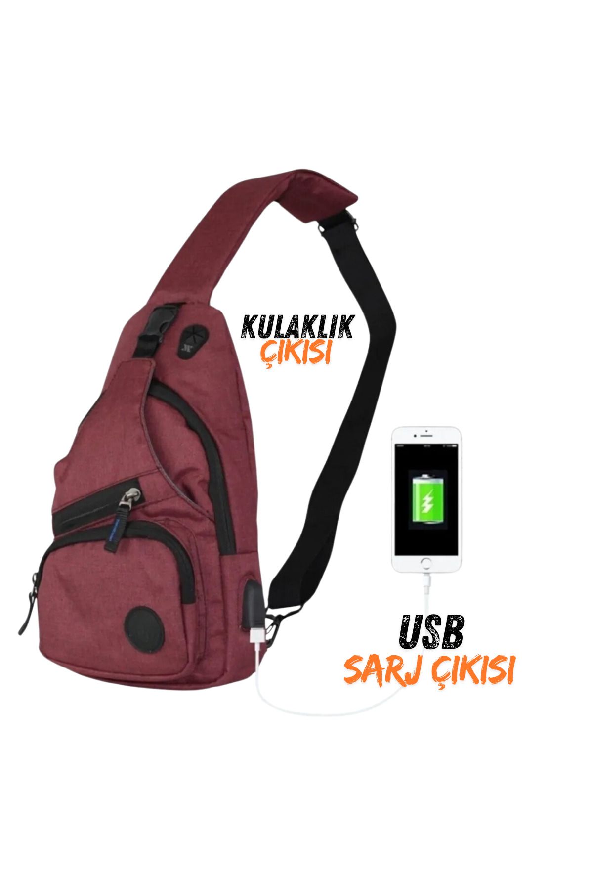 Bordo Anti Smart Bag Usb'li Çapraz Göğüs Çantası 1503