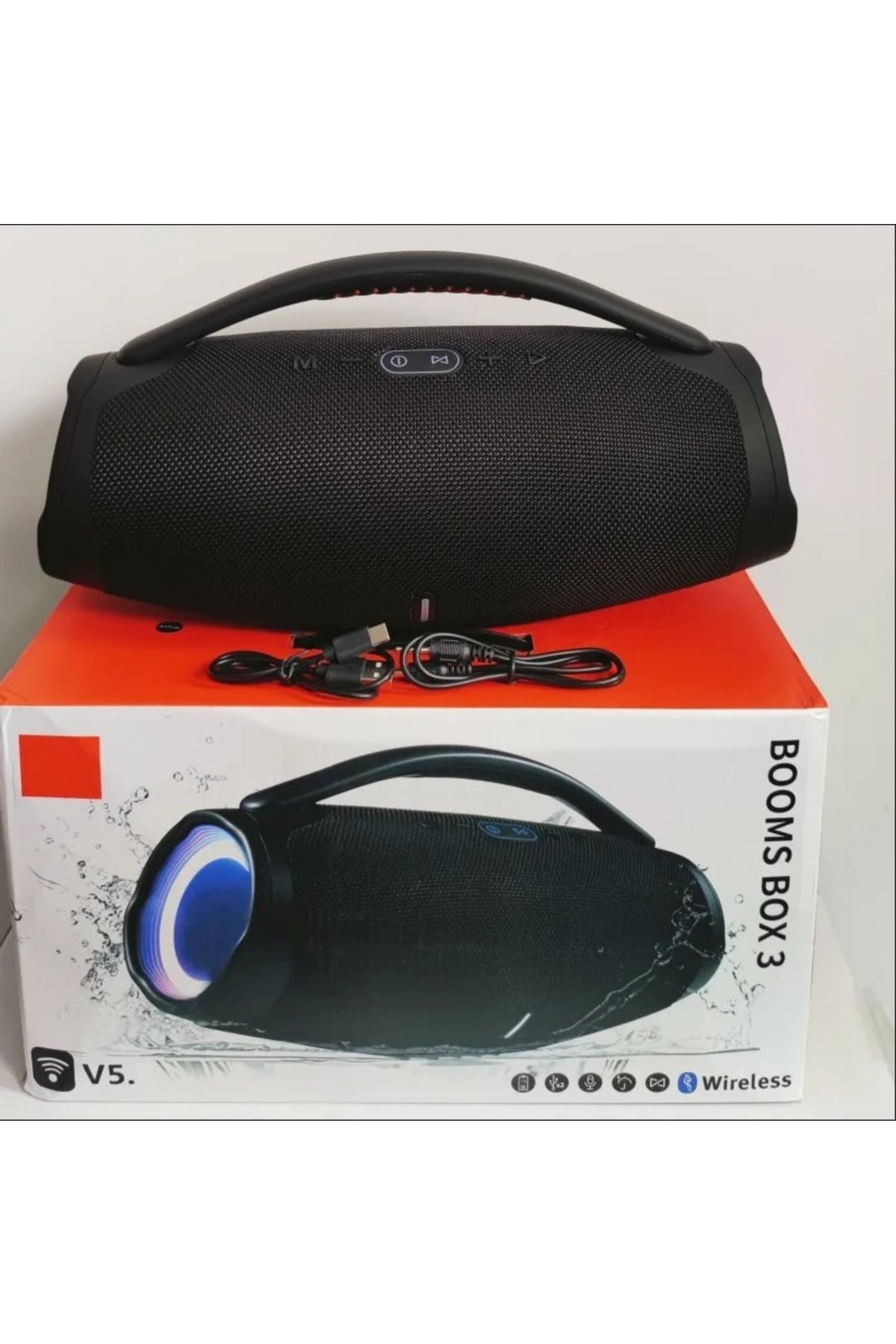 Booms Box3 Bluetooth Speaker Şarjlı Led Işıklı Kablosuz Hoparlör Siyah #3