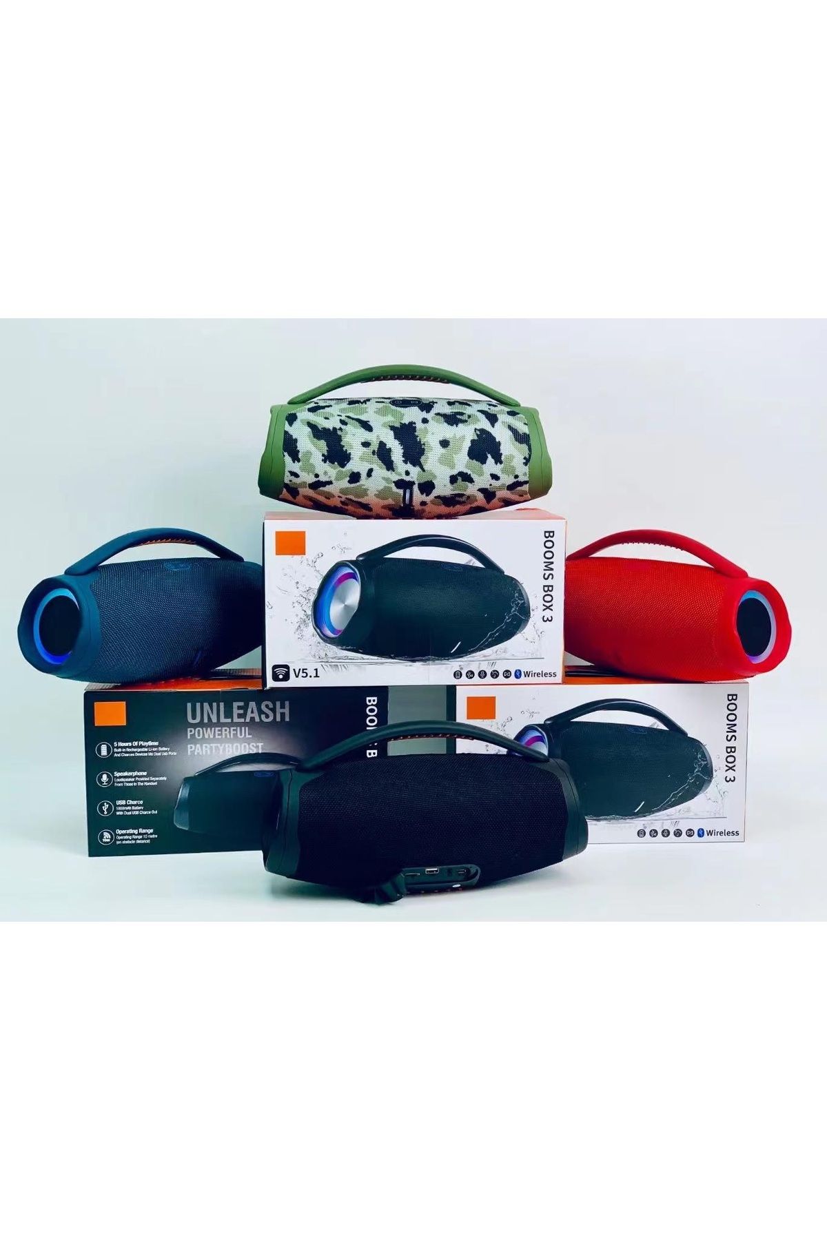 Booms Box3 Bluetooth Speaker Şarjlı Led Işıklı Kablosuz Hoparlör Siyah #5