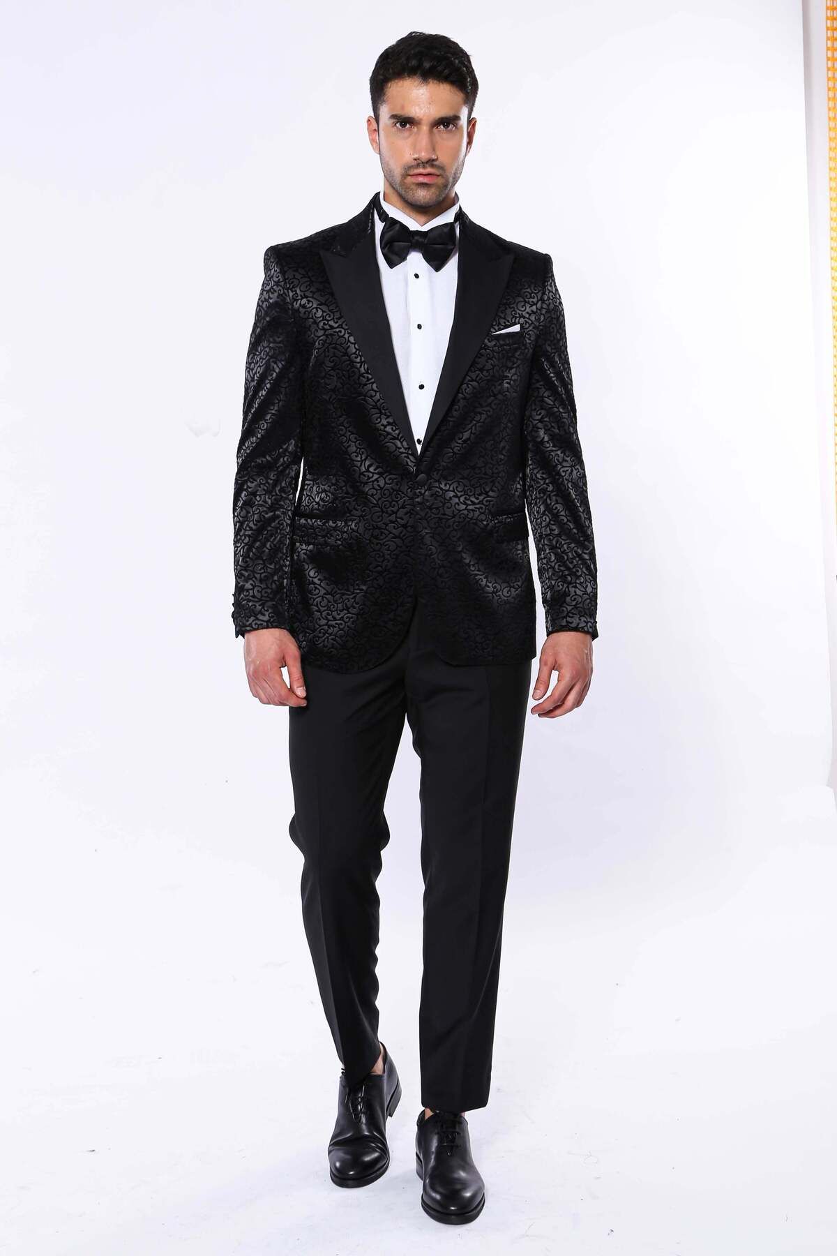 Wessi-Wessi Black Patterned Tuxedo Jacket 5