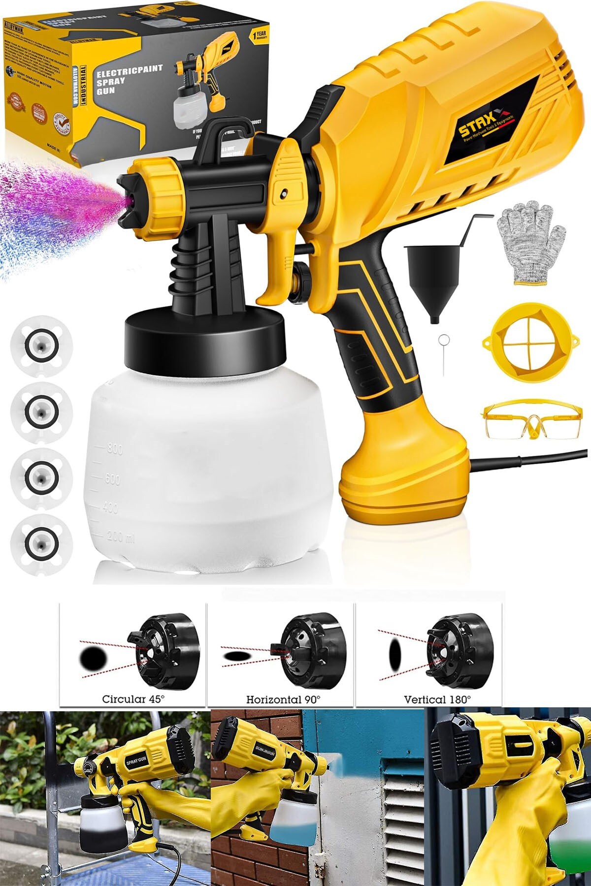 STAXX POWER Yüksek Güçlü Elektrikli Duvar Araç Ahşap Boyama Sprey Boya Tabancası Püskürtme Sprey Tabancası 5000W