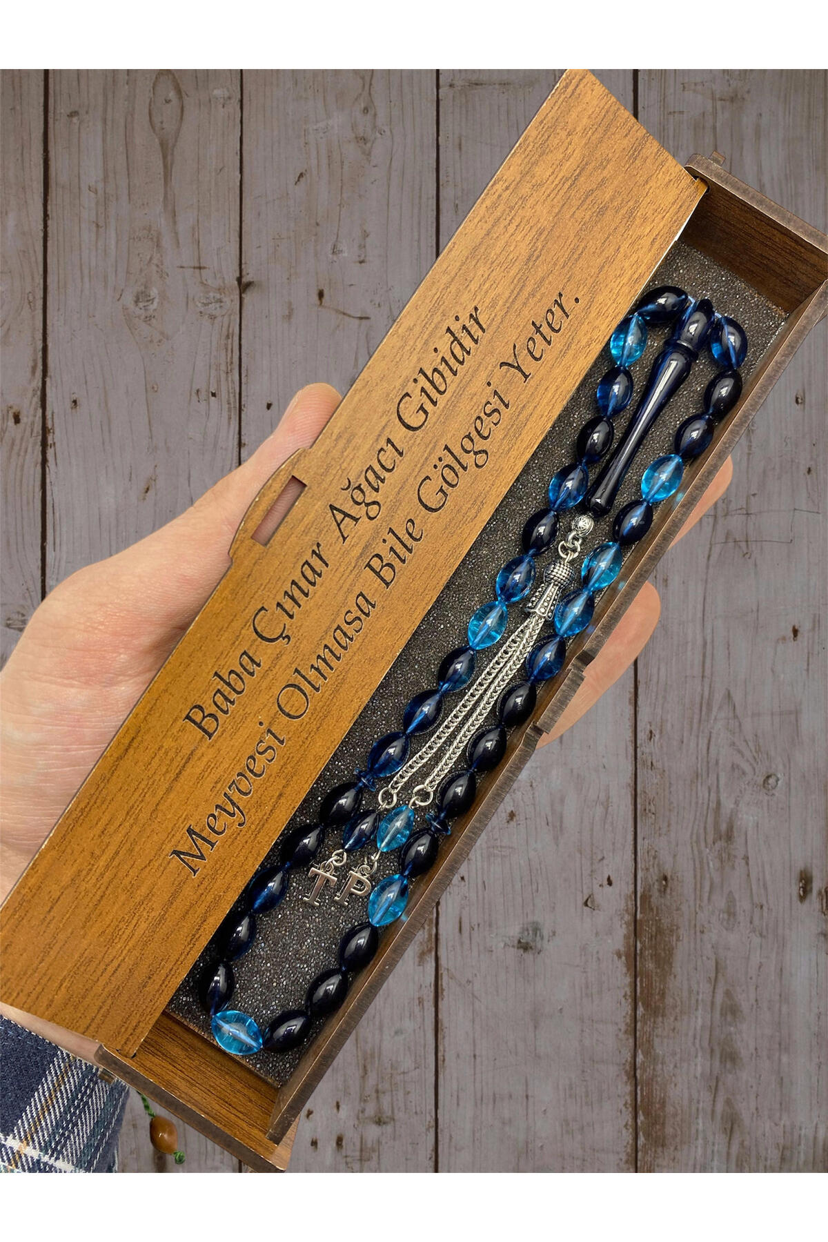 KANUNİ TESBİH Harfli Arpa Kesim Petrol Mavisi Tesbih Babaya Hoş Bir Hediye,