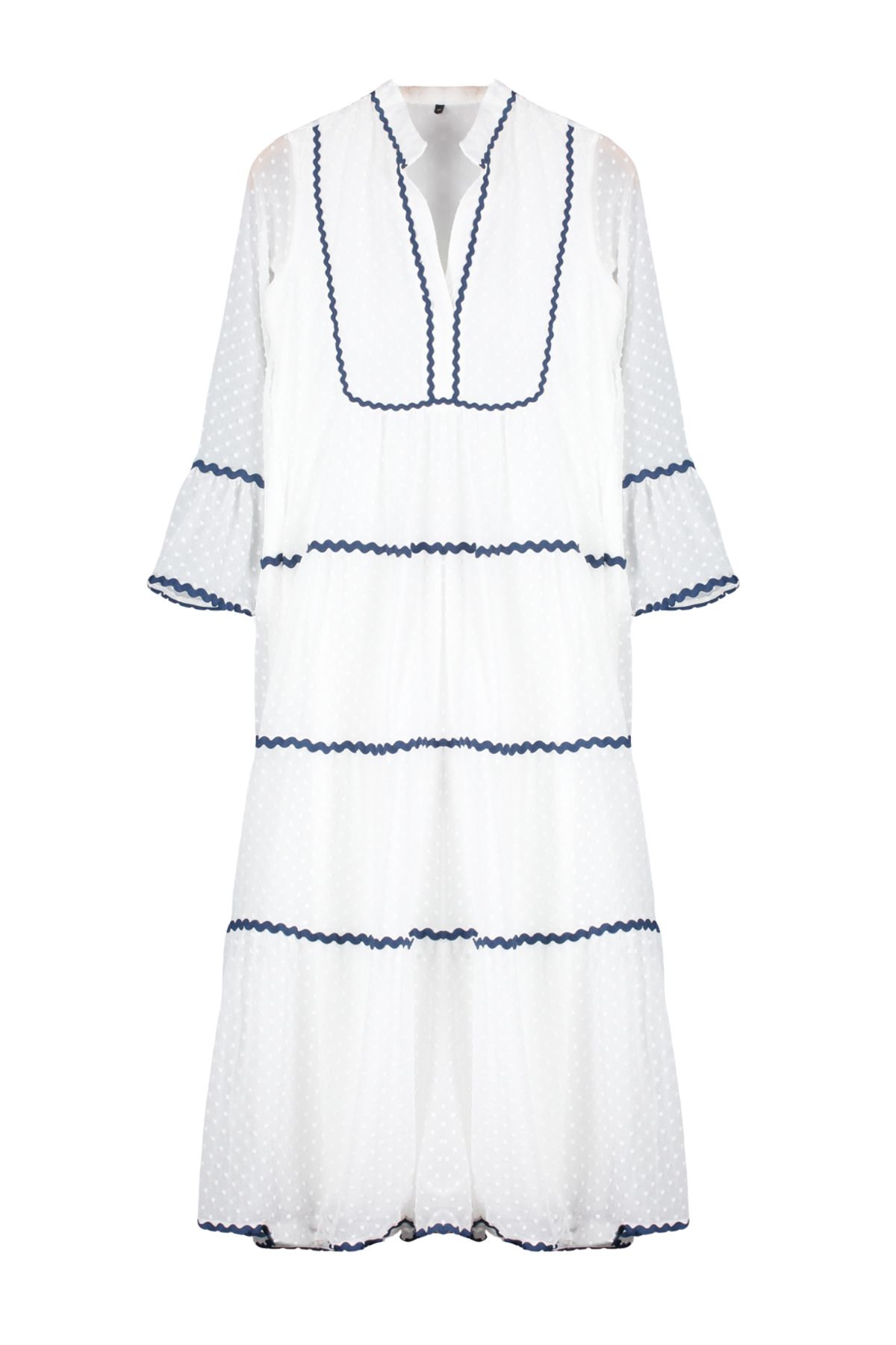 Trendyol Modest-Šaty s bambulí z šifonu Ecru s texturou - TCTSS24EB00201 7
