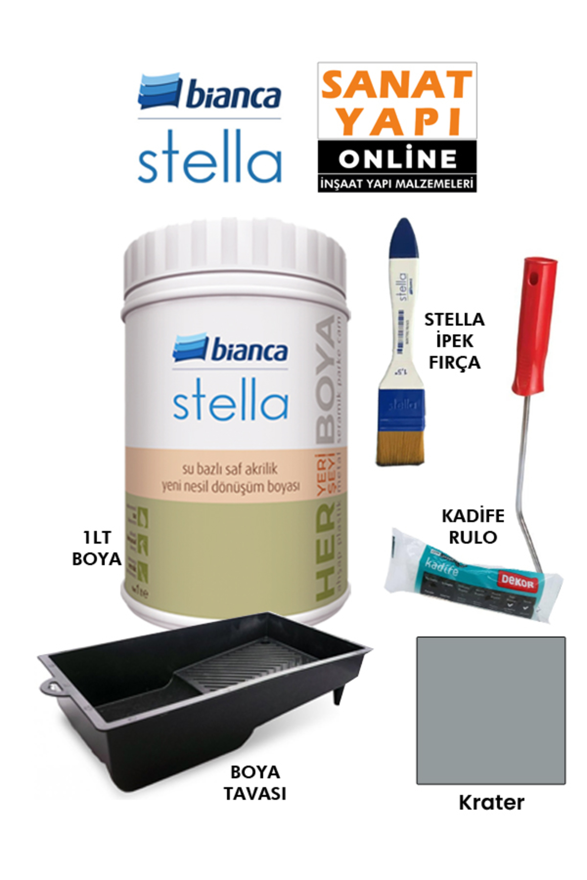 Stella Paint 4-Piece Set ( 1Lt Paint - Paint Pan- Stella Silk Brush - Velvet Roller )
