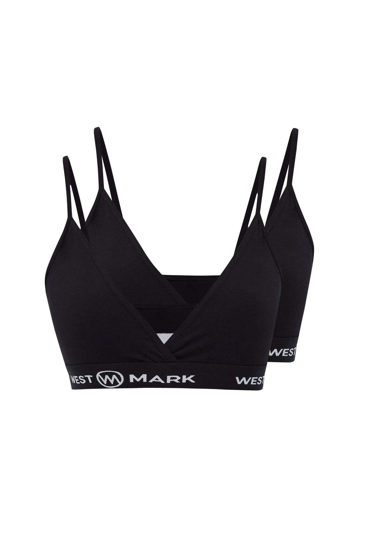 2pcs Black Cotton Elastane Blend Women's Triangle Bralette Bra Lilly