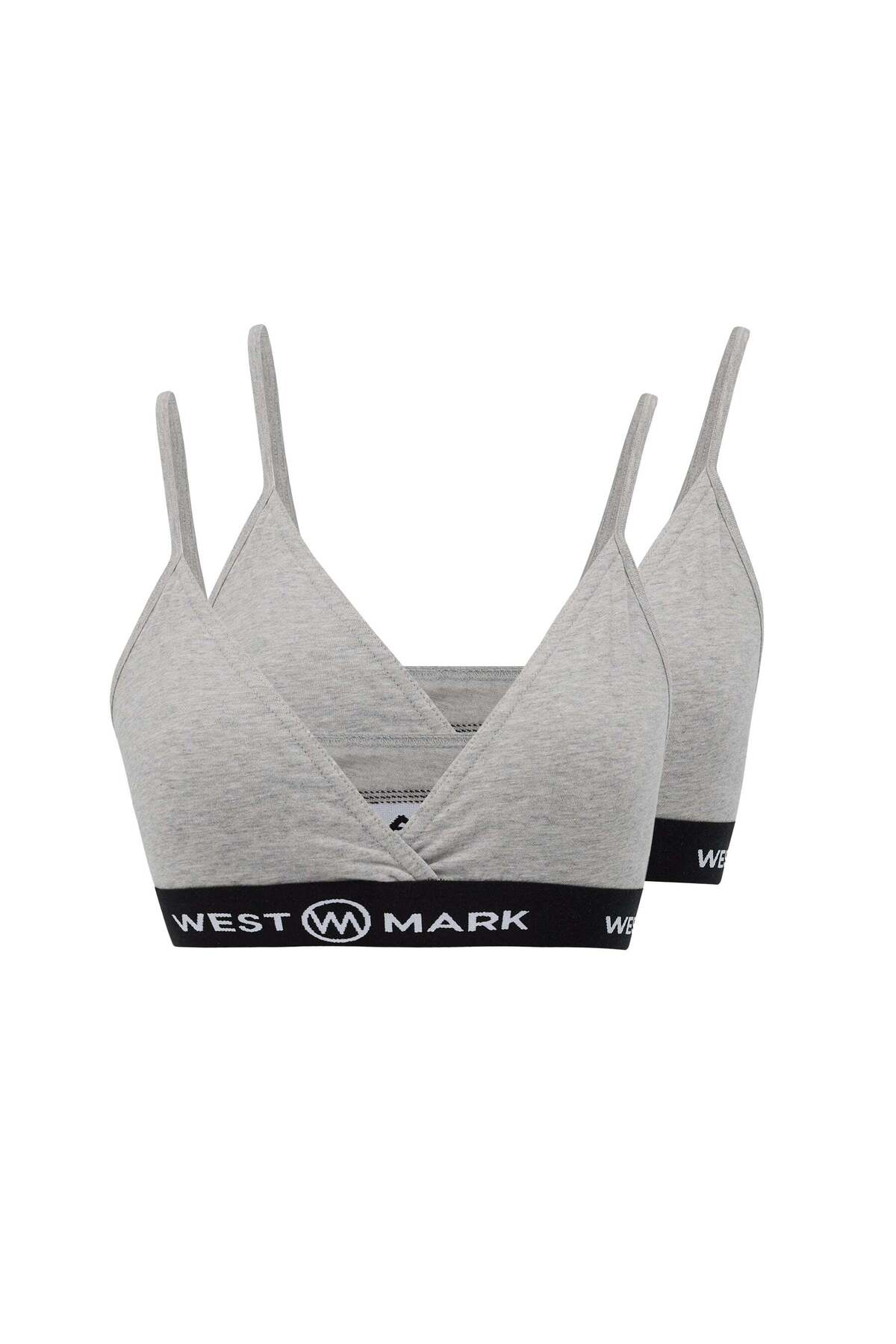 2-Pack Grey Cotton Elastane Blend Women's Triangle Bralette Bra Lilly