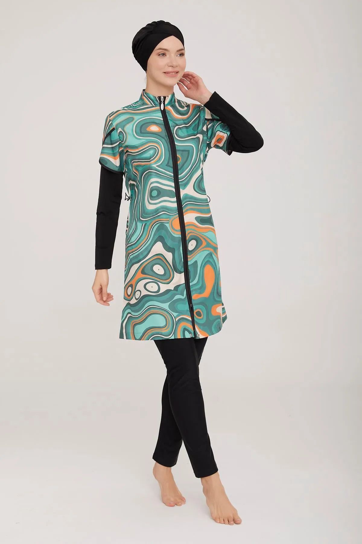 ZF BUTİK-Costum de baie hijab cu fermoar complet ondulat - Costum de baie ZF 4
