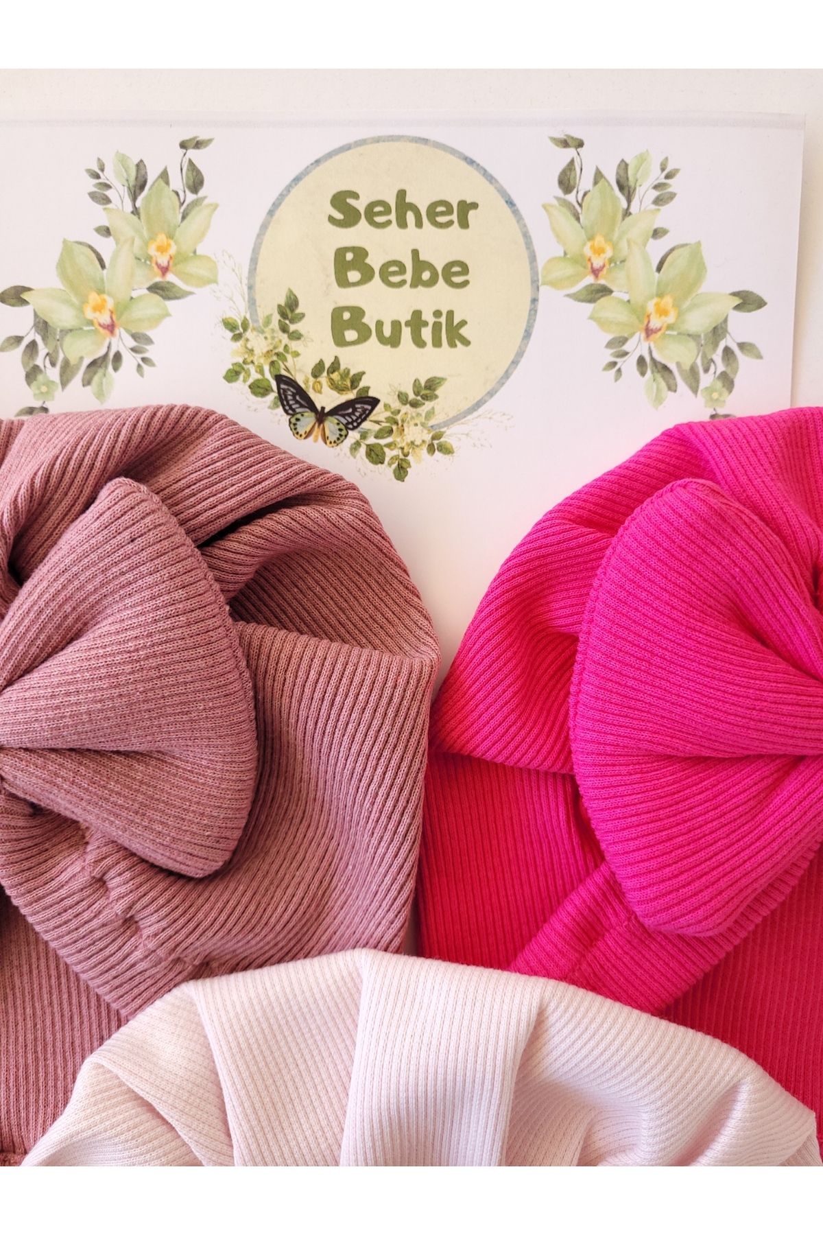 SeherBebeButik Kız Bebek & Çocuk Renkli Fiyonklu Bone 3'Lü Set fotoğrafı 3 (önizleme)