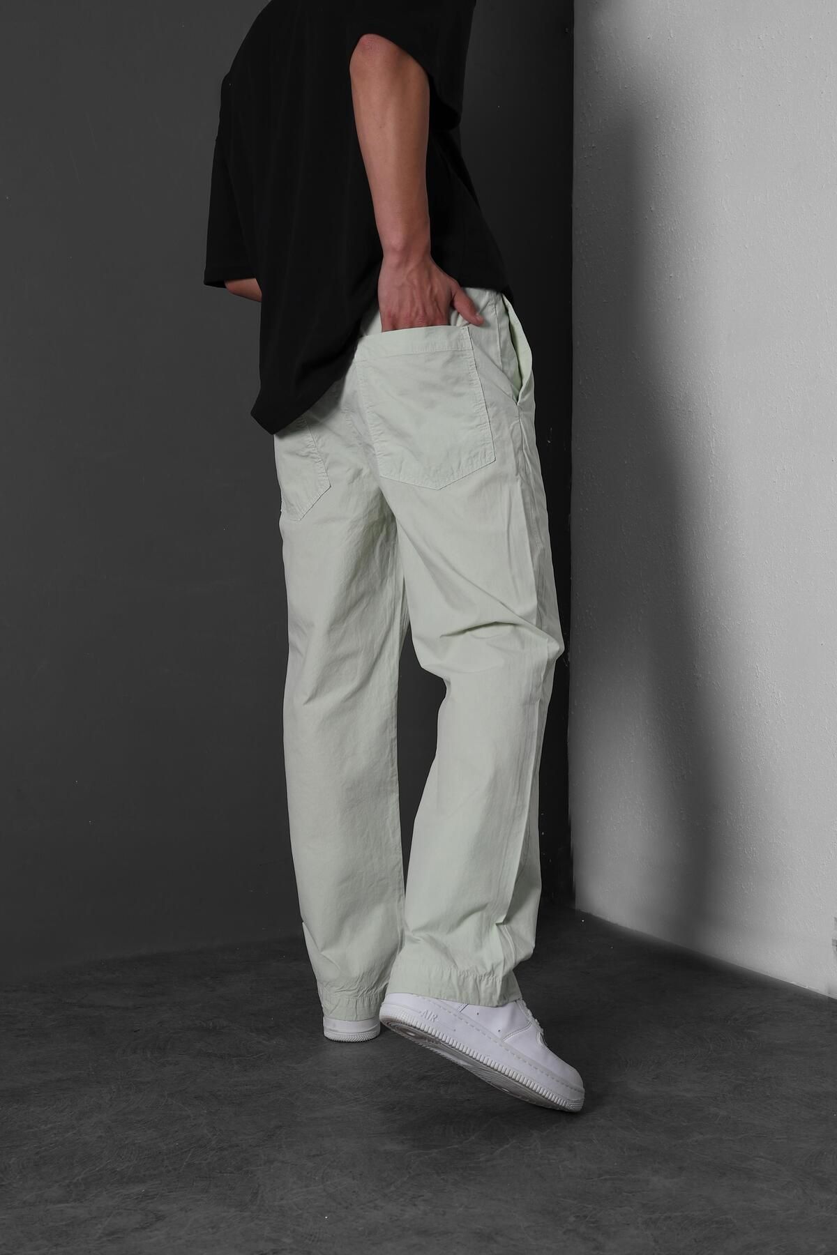 Slatra-Men's Mint Green Thin Baggy Trousers - Fabric 2