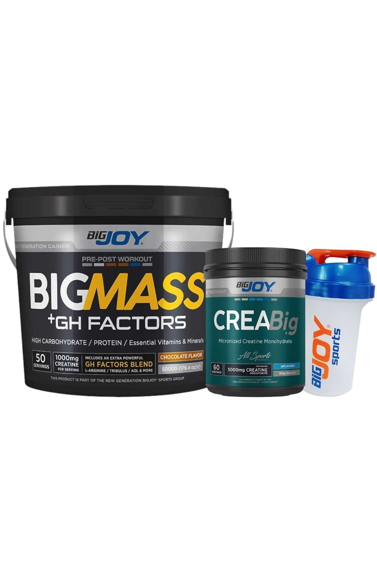 Bigjoy Sports Bigmass Gh Factors Karbonhidrat Tozu 5000 gr Çilek - Creabig Kreatin 300 gram - Shaker 500 ml