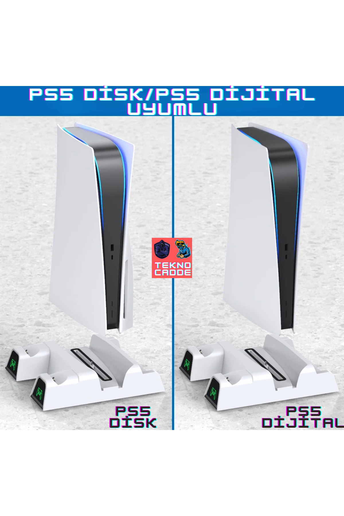 IV-P5235 Multifonksiyonel Ps5 Disk/Ps5 Dijital Uyumlu LED Şarj Stand Soğutucu Fan 2