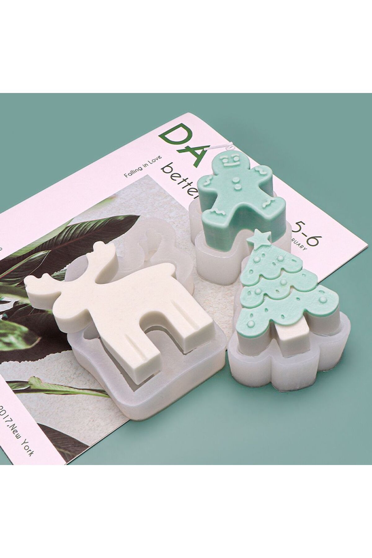 ÇAĞATÖLYE Silikon Kalıp Yılbaşı Yeni Yıl Noel Geyik, Çam Ağacı Ve Kurabiye Adam Biblo Mum Silikon Kalıbı