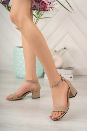 MEVESE Minos Bej Süet Tek Bant Kadın Kısa Topuklu Ayakkabı