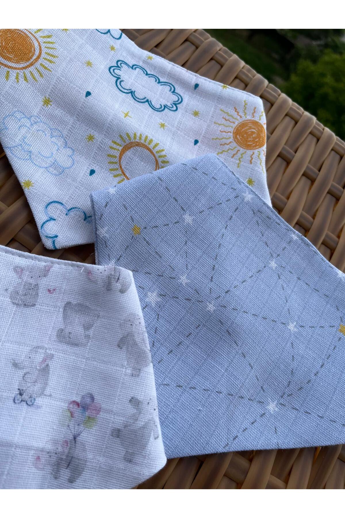 mugaSA - %100 Organik Pamuk, Bebek Mama Önlüğü, Fular, Yakalık,2 Katlı Muslin, 3lü Set (ERKEK BEBEK) fotoğrafı 3 (önizleme)