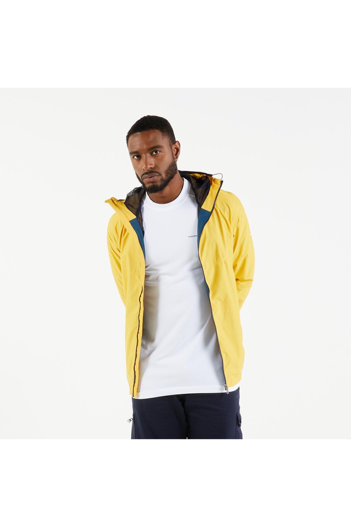 کاپشن ورزشی زرد مردانه كاپشن ضد آب مدل tribord Decathlon