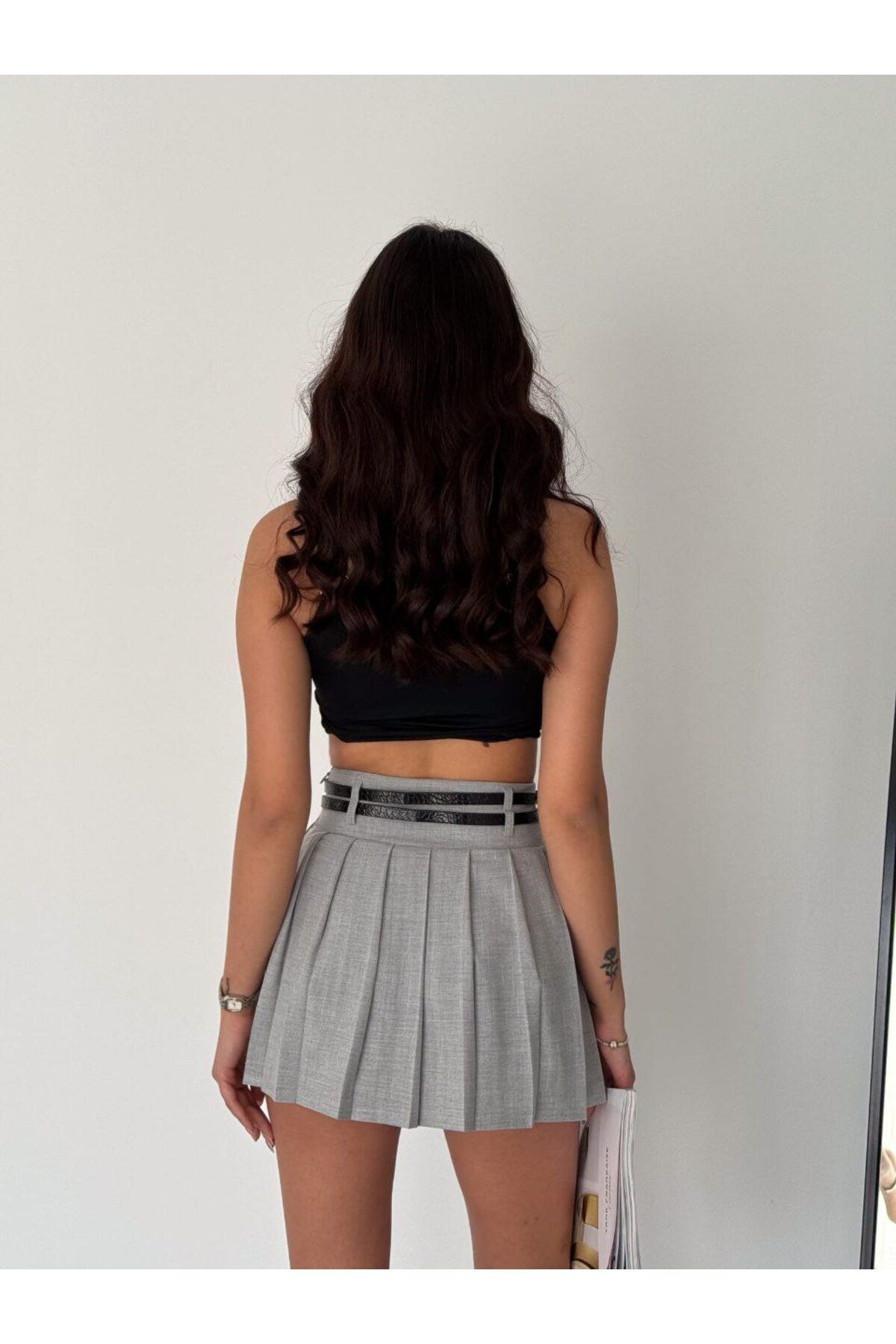 KALLİGA-pleated mini skirt with double belts 2