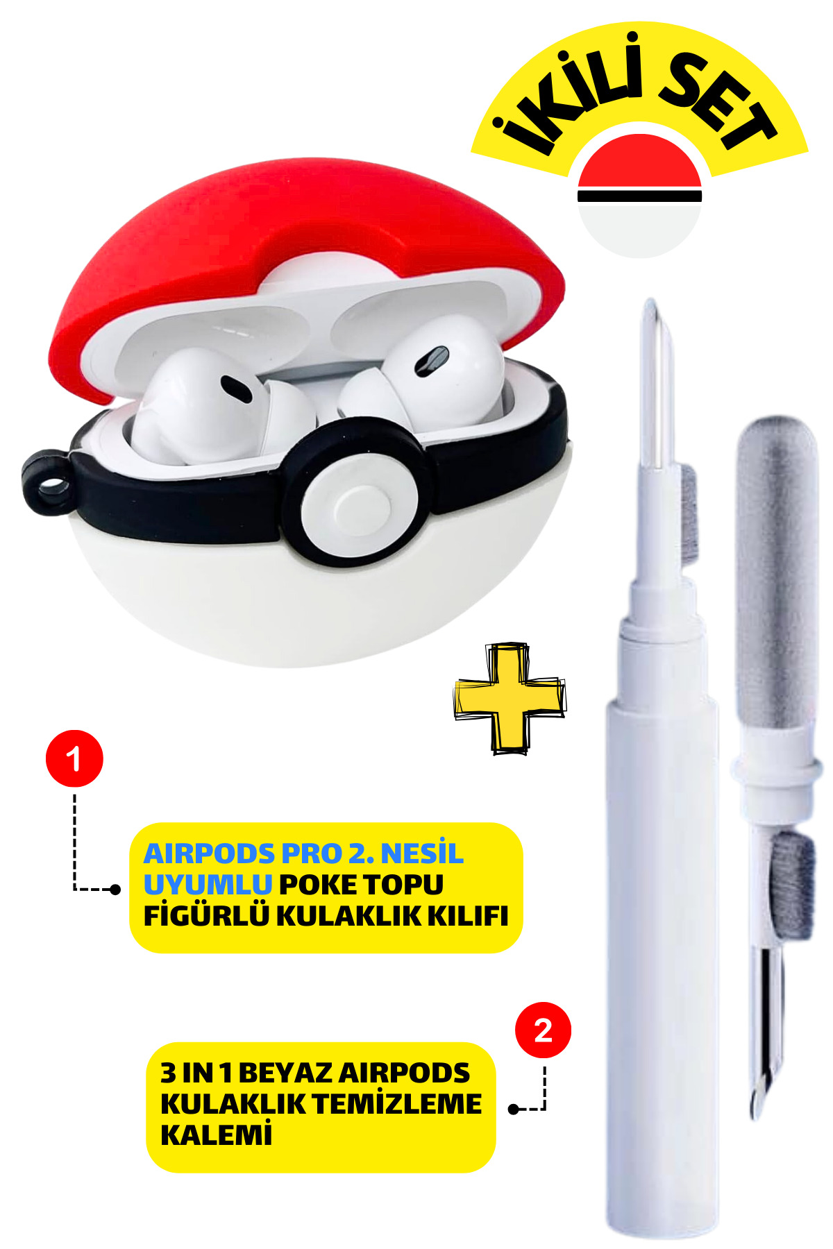 Pro 2nd Generation Compatible Poke Ball Headphone Case and White 3-in-1 Headphone Cleaning Pen