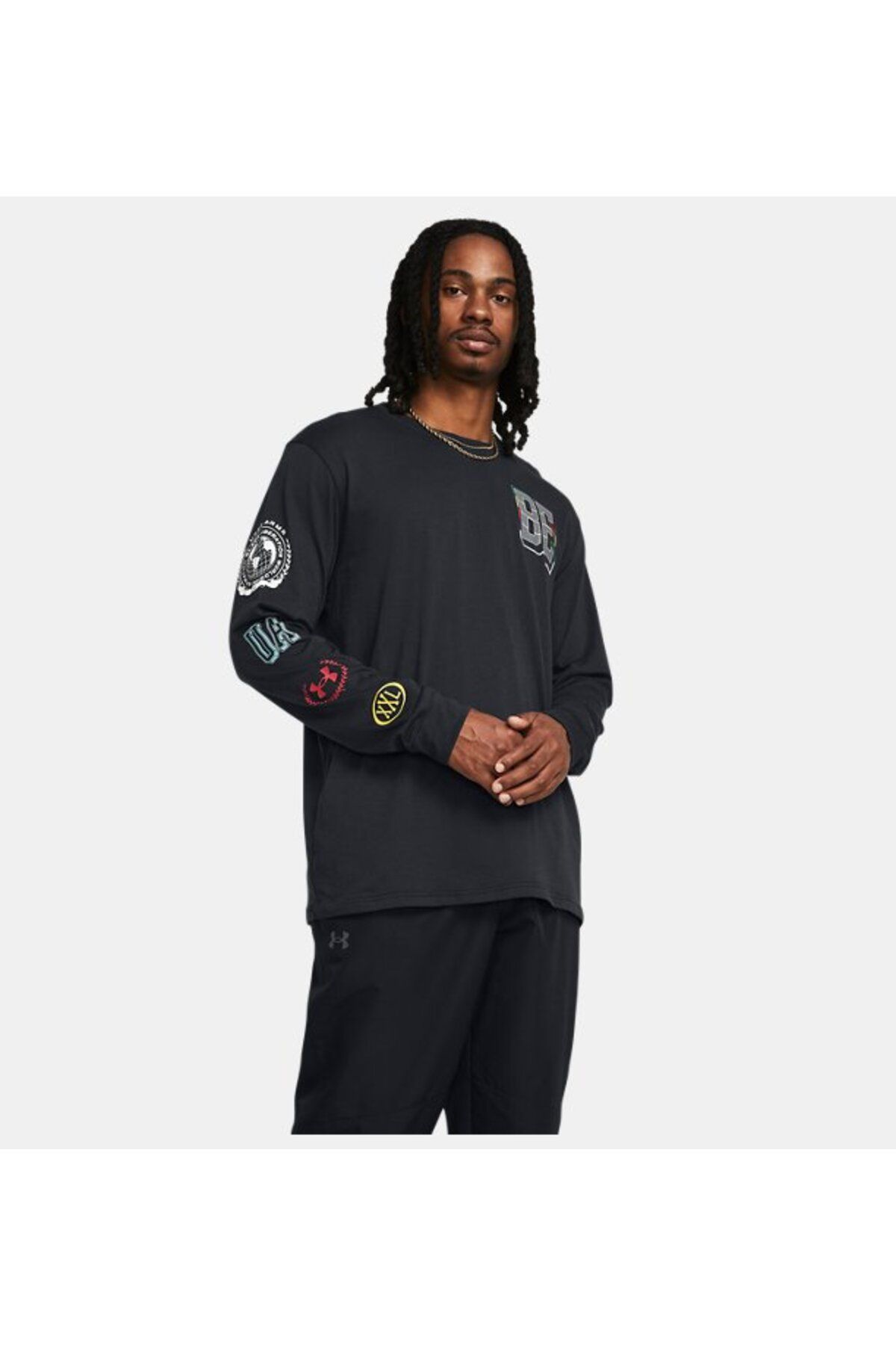 تی شرت ورزشی مشکی مردانه آستین بلند تاریخ سیاه و سفید 1382891 001 Under Armour