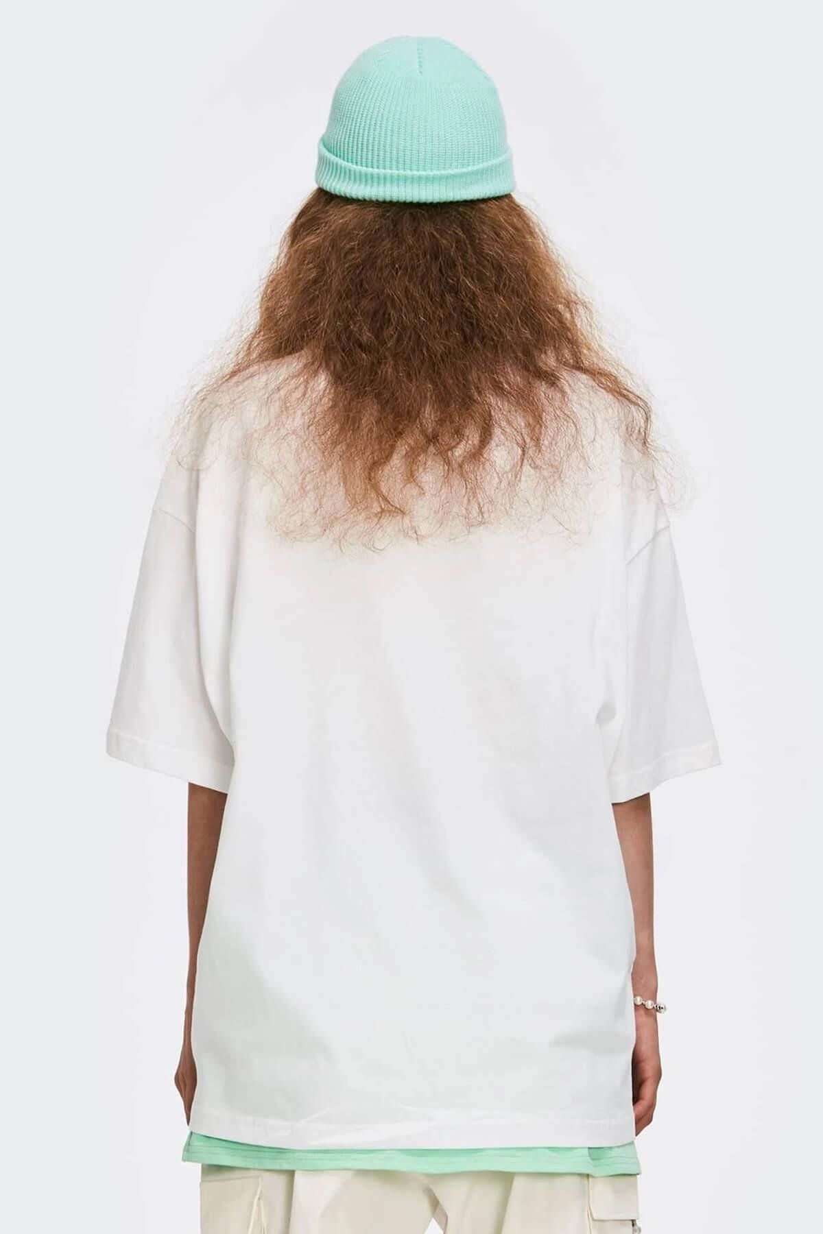 Kabaran Baskı Dont Say Beyaz Oversize Salas Boyfriend Kadın T-shirt