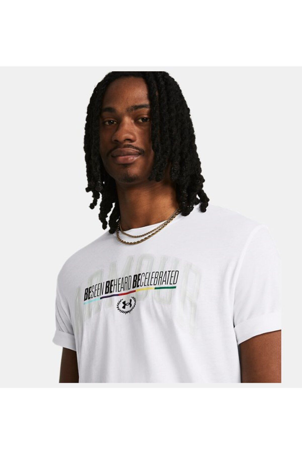 تی شرت ورزشی سفید مردانه آستین کوتاه تاریخ سیاه و UA در سال 100 Under Armour