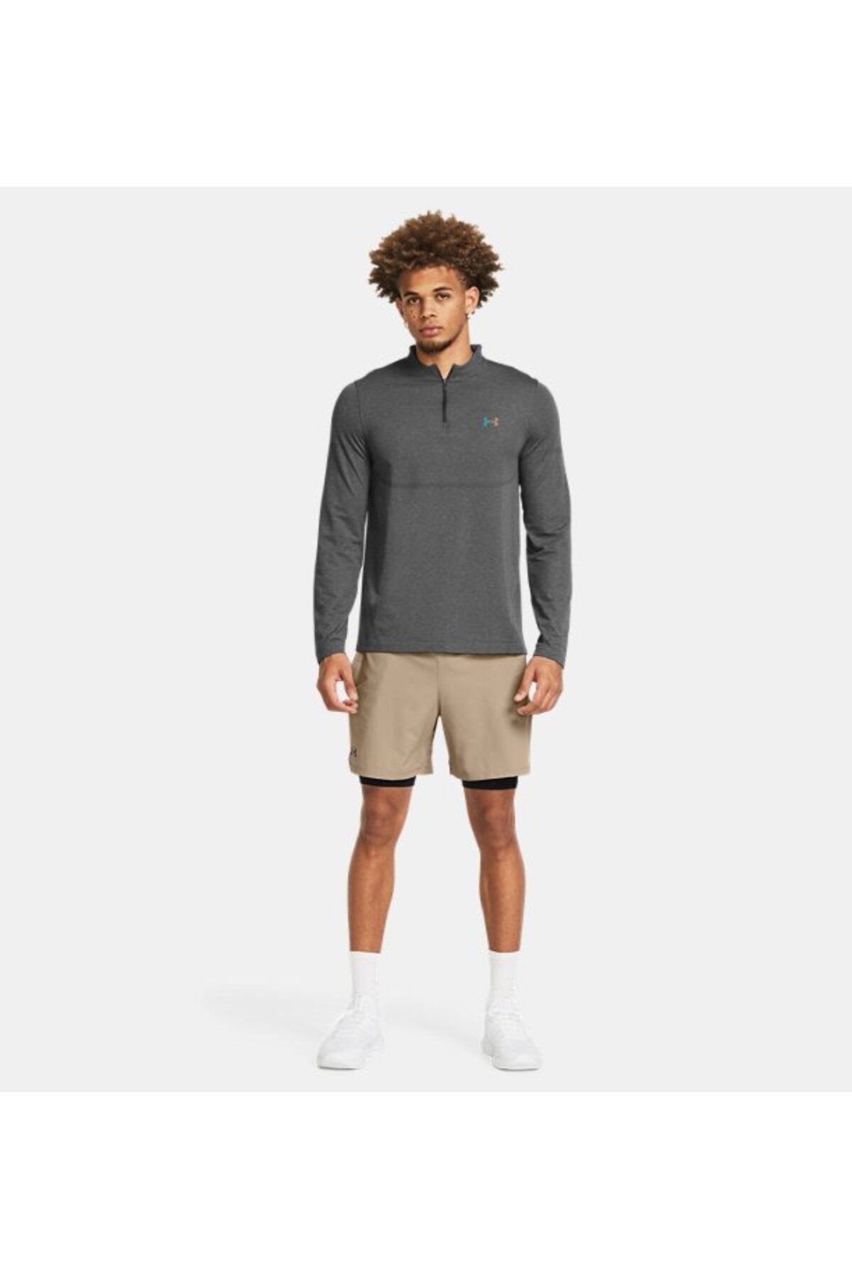 تی شرت ورزشی خاکستری مردانه UA ناپدید می شود نخبگان یکپارچه ¼ زیپ شده برتر 025 Under Armour