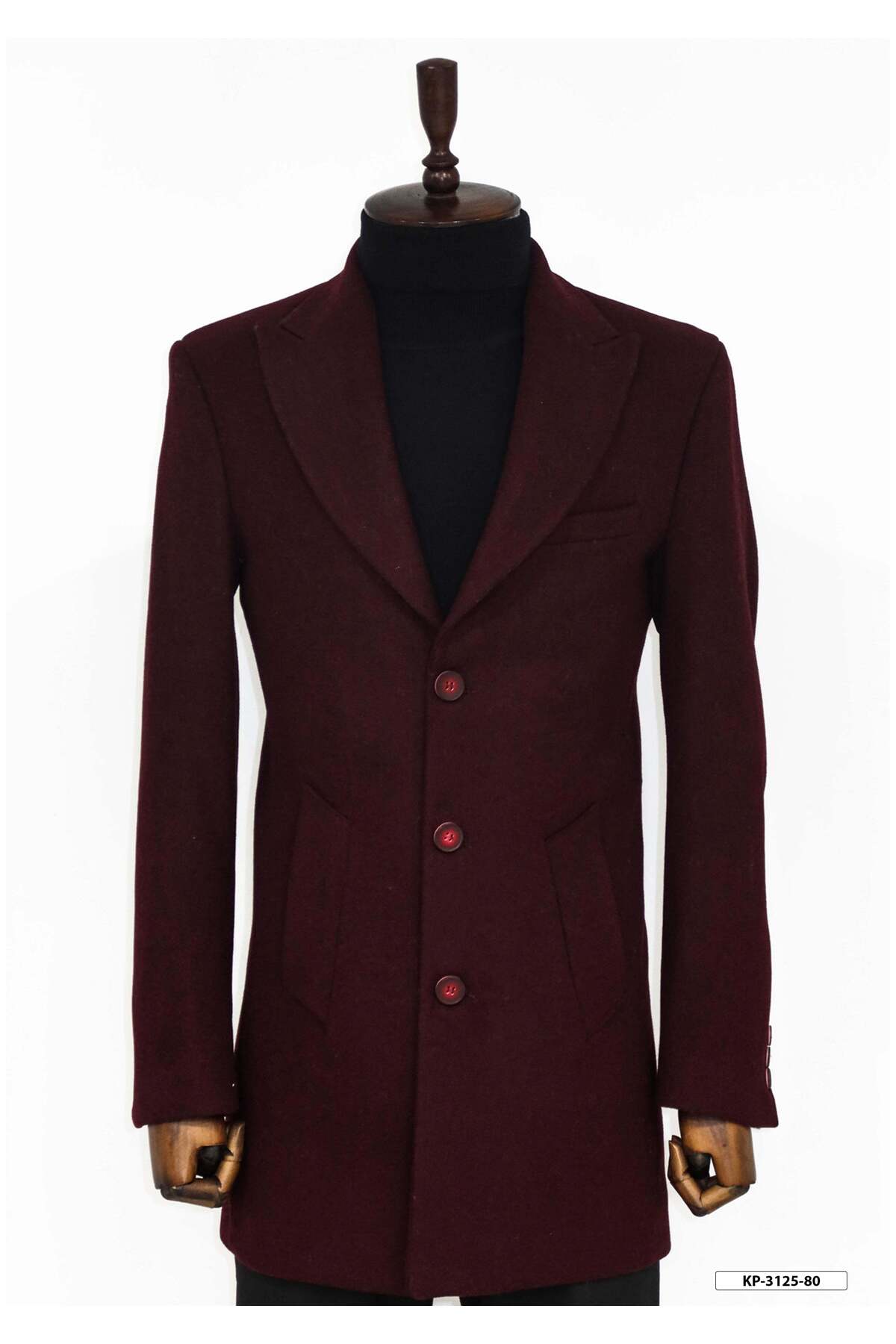 Wessi Bordo Geniş Yaka Yün Erkek Kaban - Wessi — زرشکی KP-3125-808046