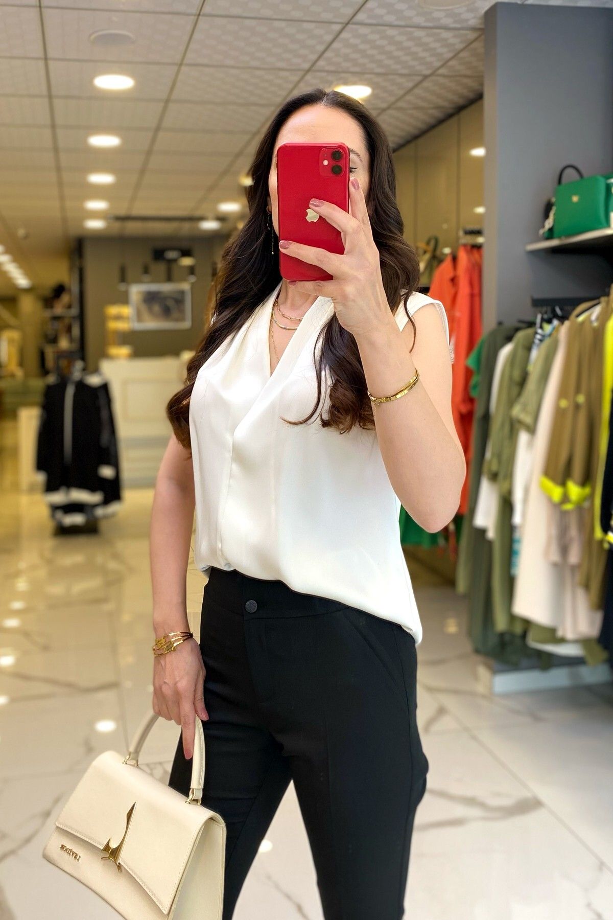 بلوز زنانه لباس آستین صفر EKOL ECRU V YAKA اورجینال Vosse