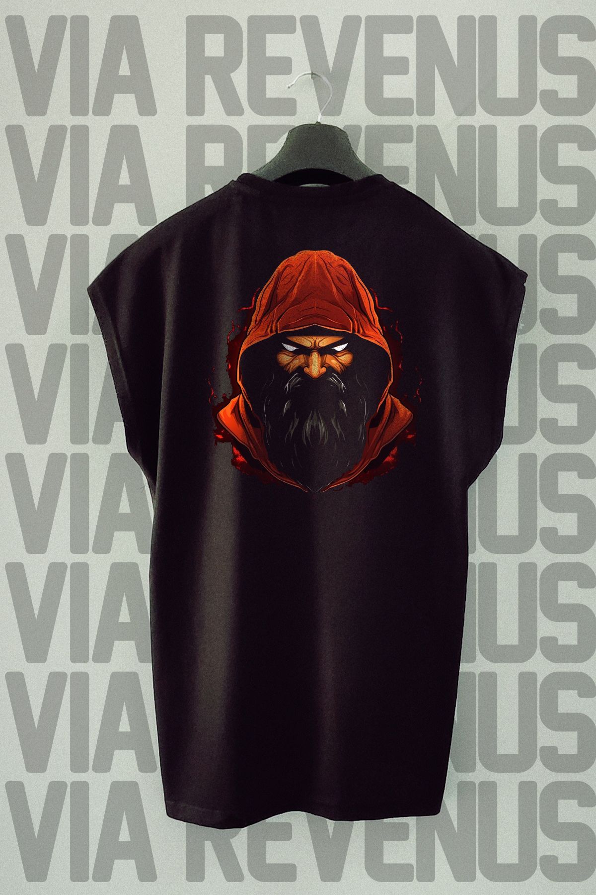 Vordevia Tricou Sport Negru Supradimensionat Warrior - Decolteu, Mânecă Zero Unisex - XL
