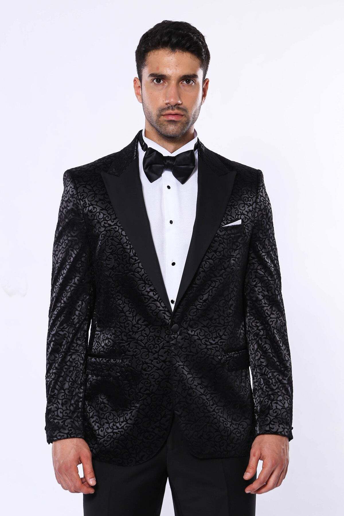 Wessi-Wessi Black Patterned Tuxedo Jacket 3