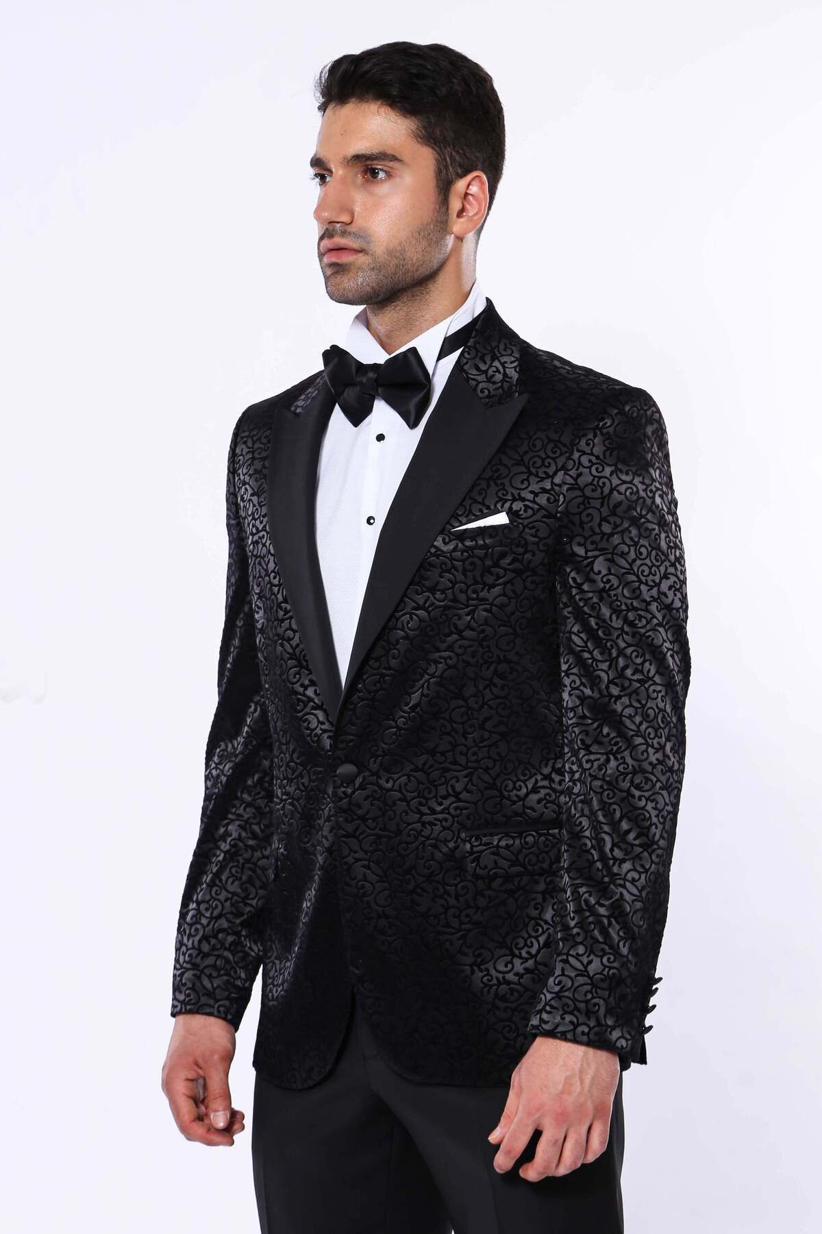 Wessi-Wessi Black Patterned Tuxedo Jacket 4