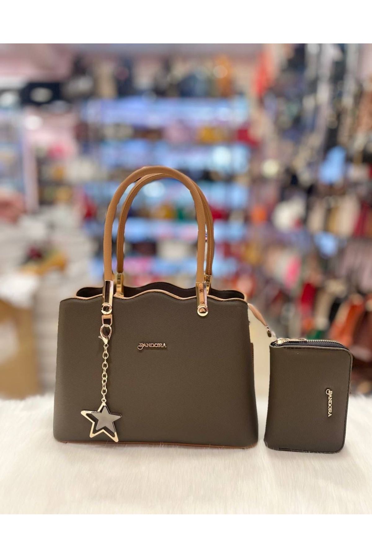 Pandora Bags Classic Khaki Bag and Wallet Set With Star Accessory Trendyol