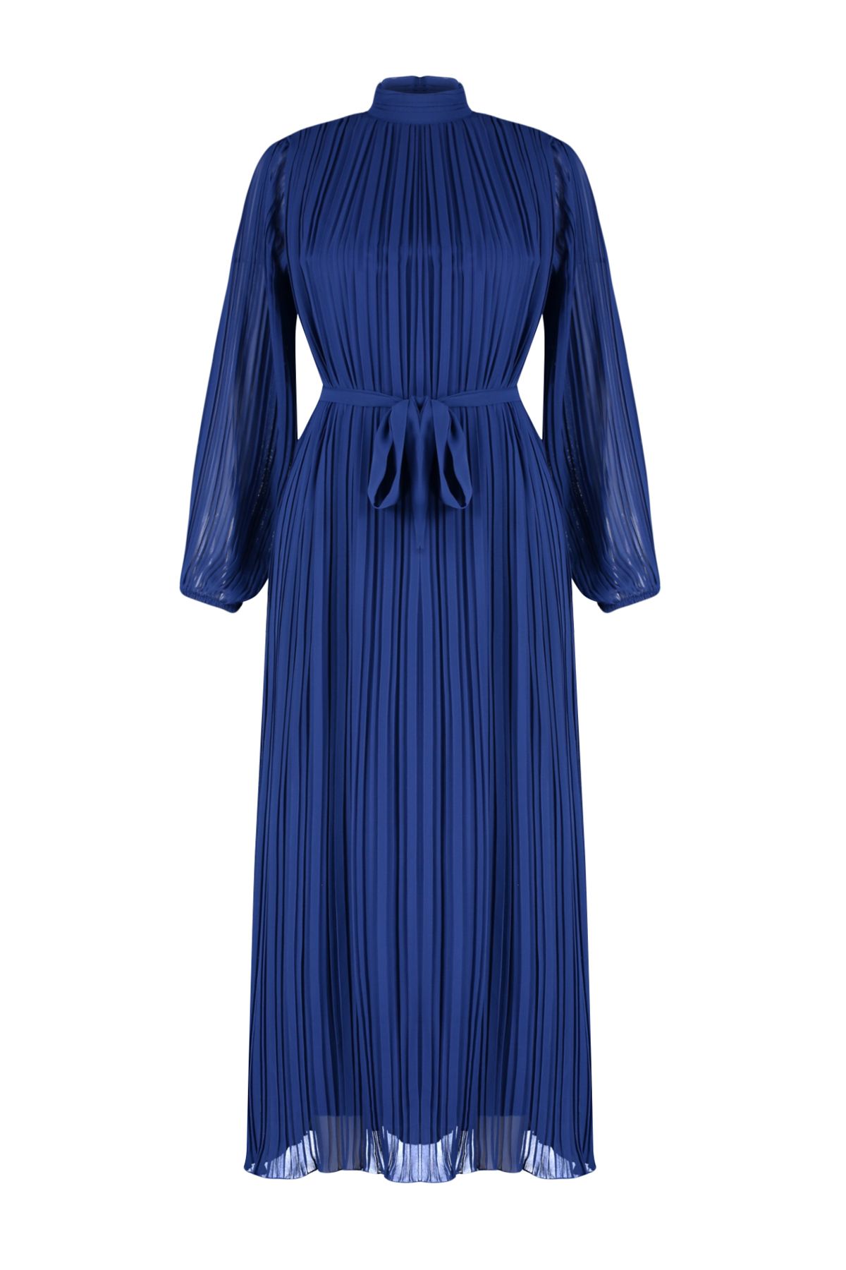 Trendyol Modest-Dunkelblaues, plissiertes, gewebtes Chiffonkleid TCTSS24DB00040 7
