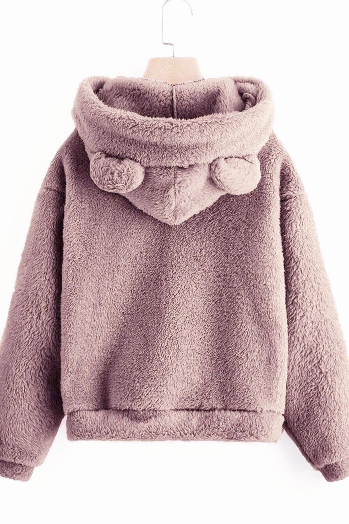 Millionaire-Damen Rosa Teddybär Teddybärohren Kapuzenpullover Plüsch Übergröße Sweatshirt Hoodie 2