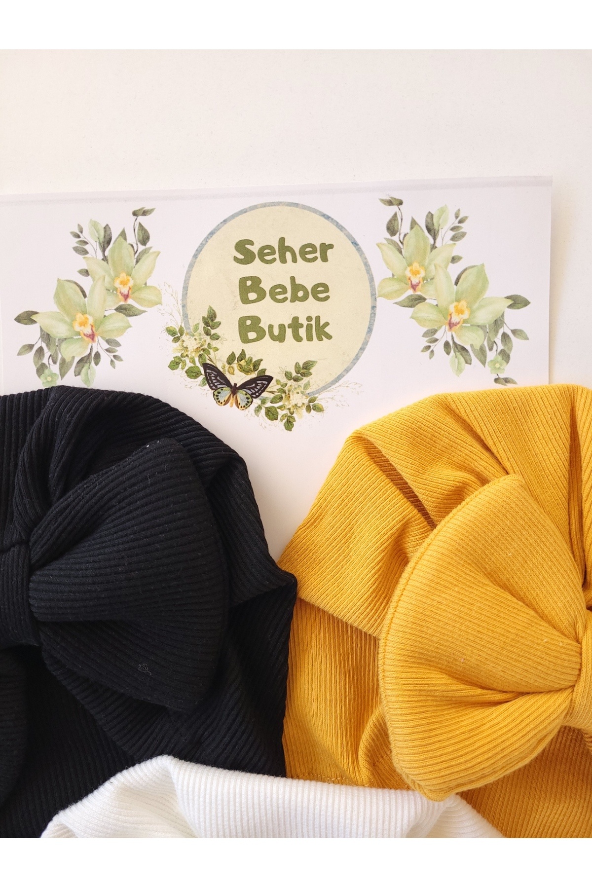 SeherBebeButik Kız Bebek & Çocuk Renkli Fiyonklu Bone 3'Lü Set fotoğrafı 3 (önizleme)