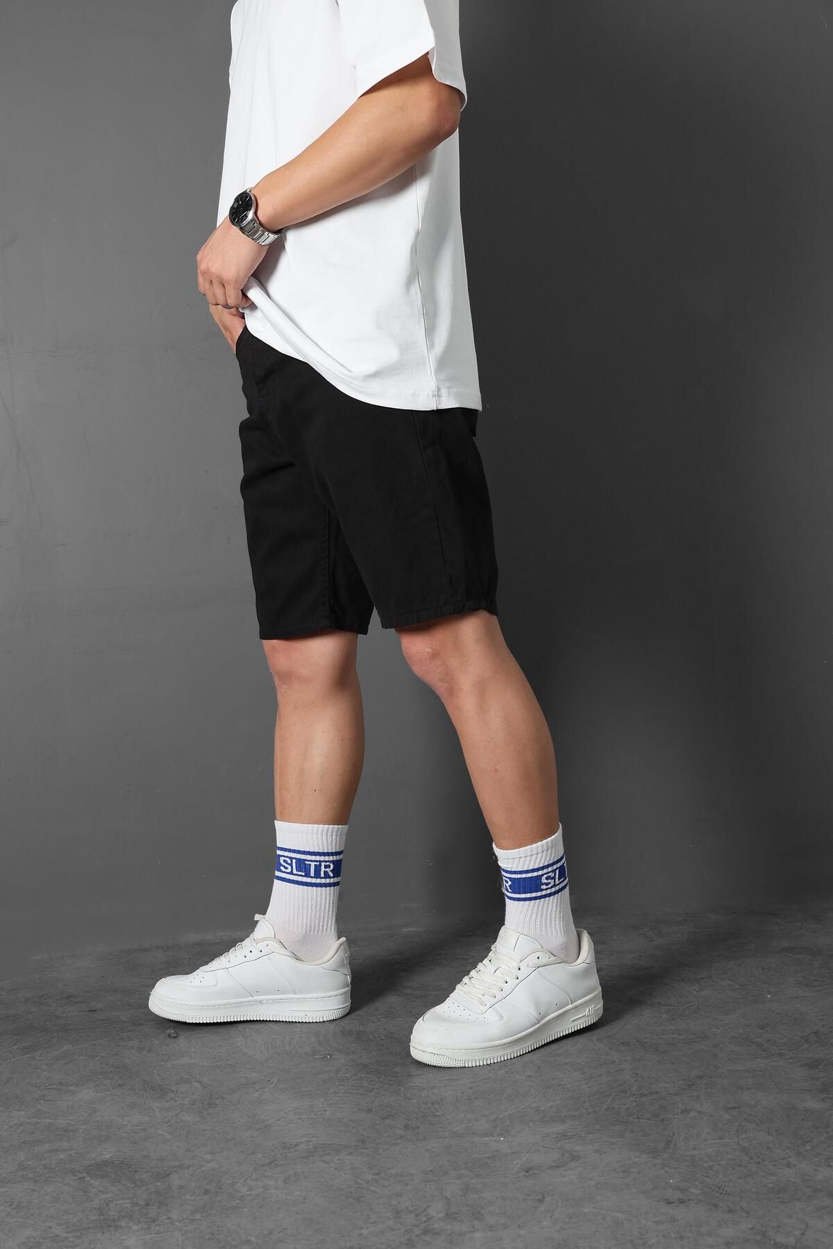 Slatra-Men's Black Denim Shorts - Above Knee Design 2