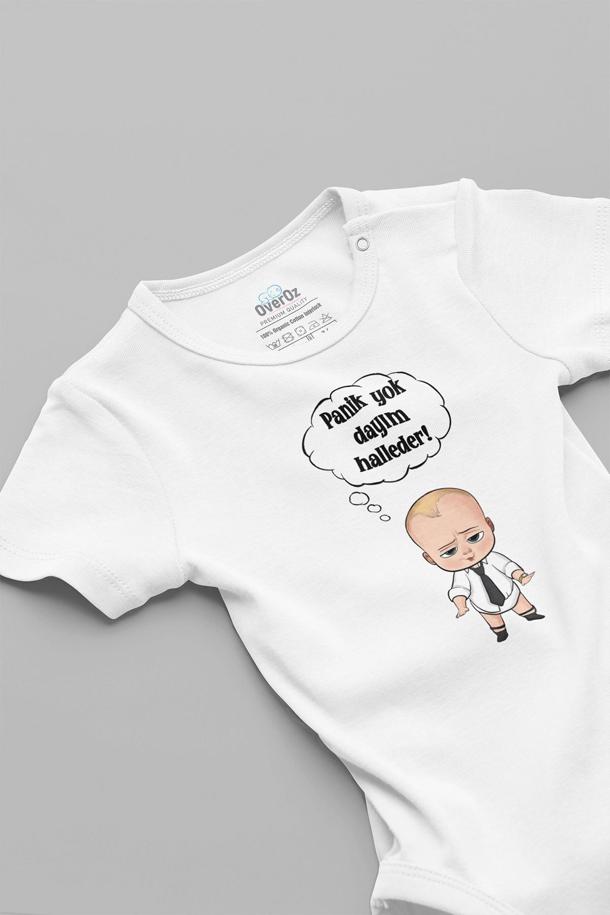 Overoz Органический 100% хлопок Boss Baby No Panic My Uncle Will Handle Детское боди с короткими рукавами Badi Zıbın 5184 OVEROZBABY5184