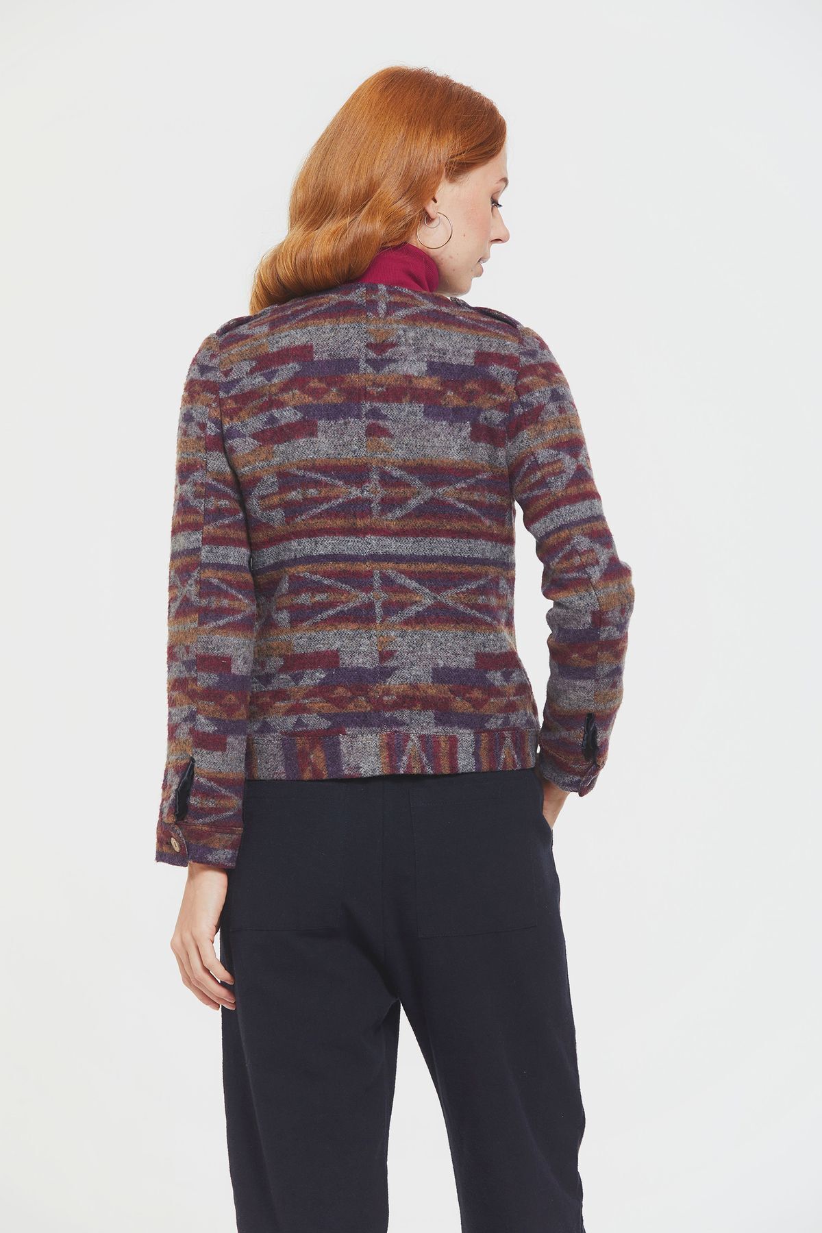 Clandestino-Ethnic Patterned Button Detailed Jacket Purple 4