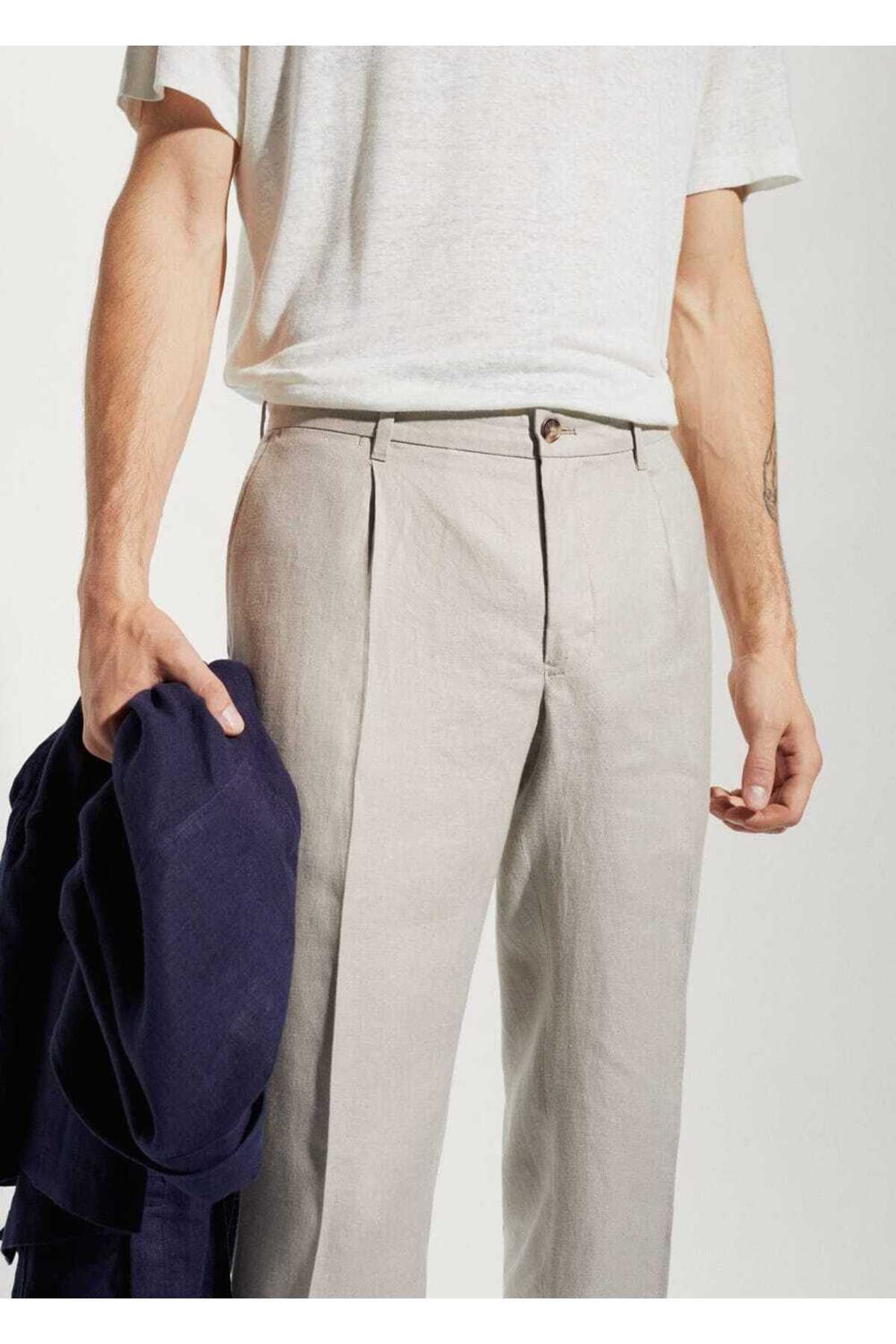 MANGO Man-100% linen regular fit trousers 7