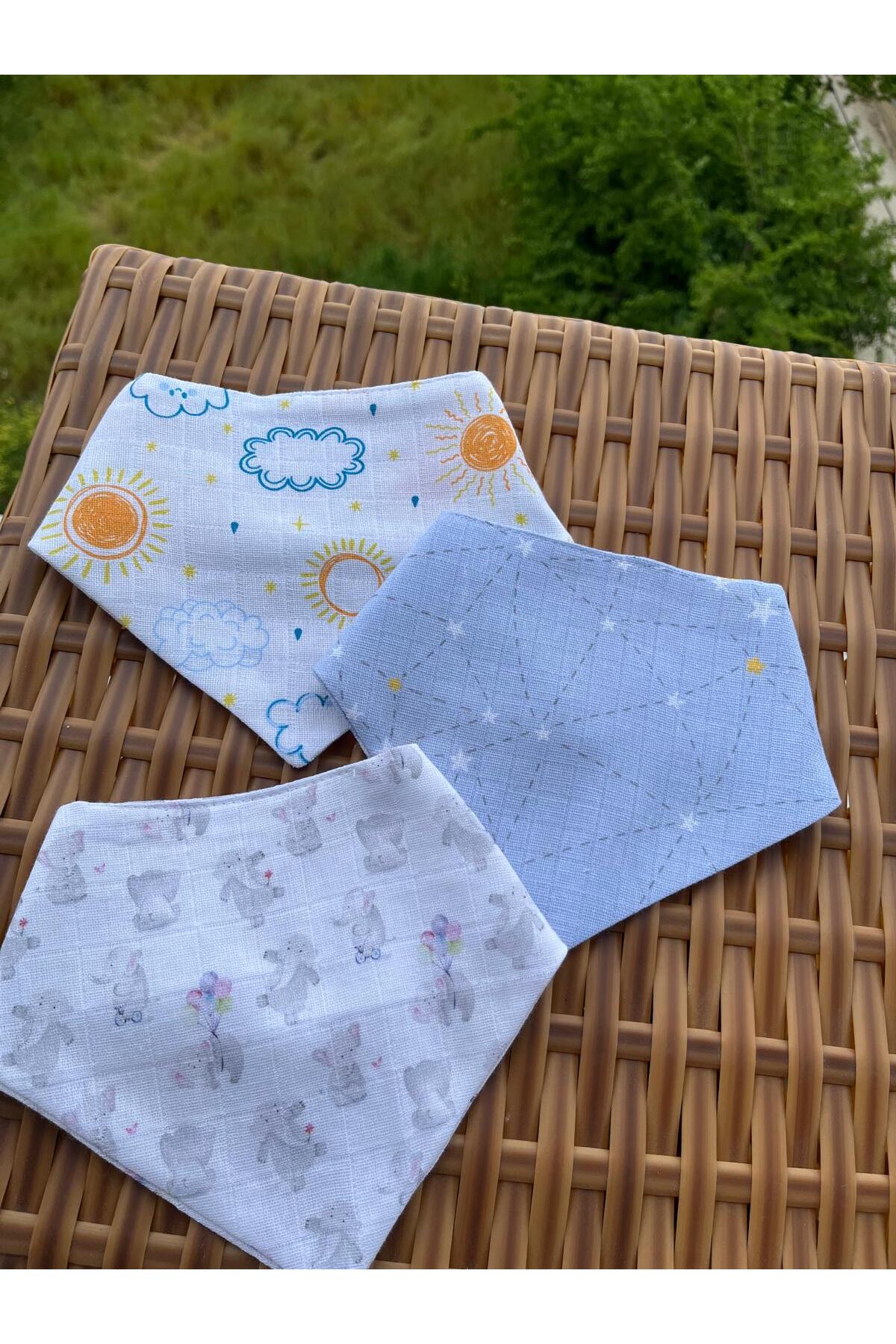 mugaSA - %100 Organik Pamuk, Bebek Mama Önlüğü, Fular, Yakalık,2 Katlı Muslin, 3lü Set (ERKEK BEBEK) fotoğrafı 4 (önizleme)