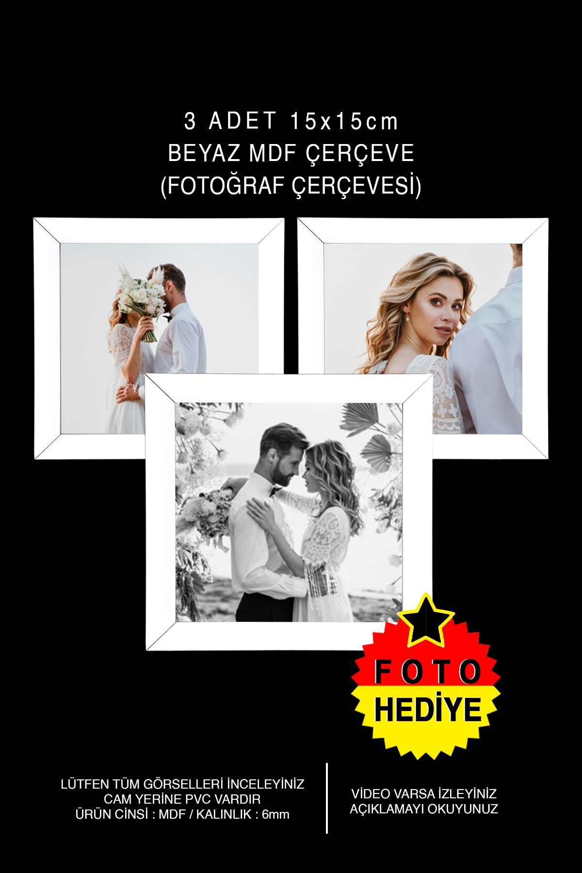 Bytwo-3 Pieces 15x15 Frame - Square Frame - MDF White Frame - Multiple Photo Frame Set 1