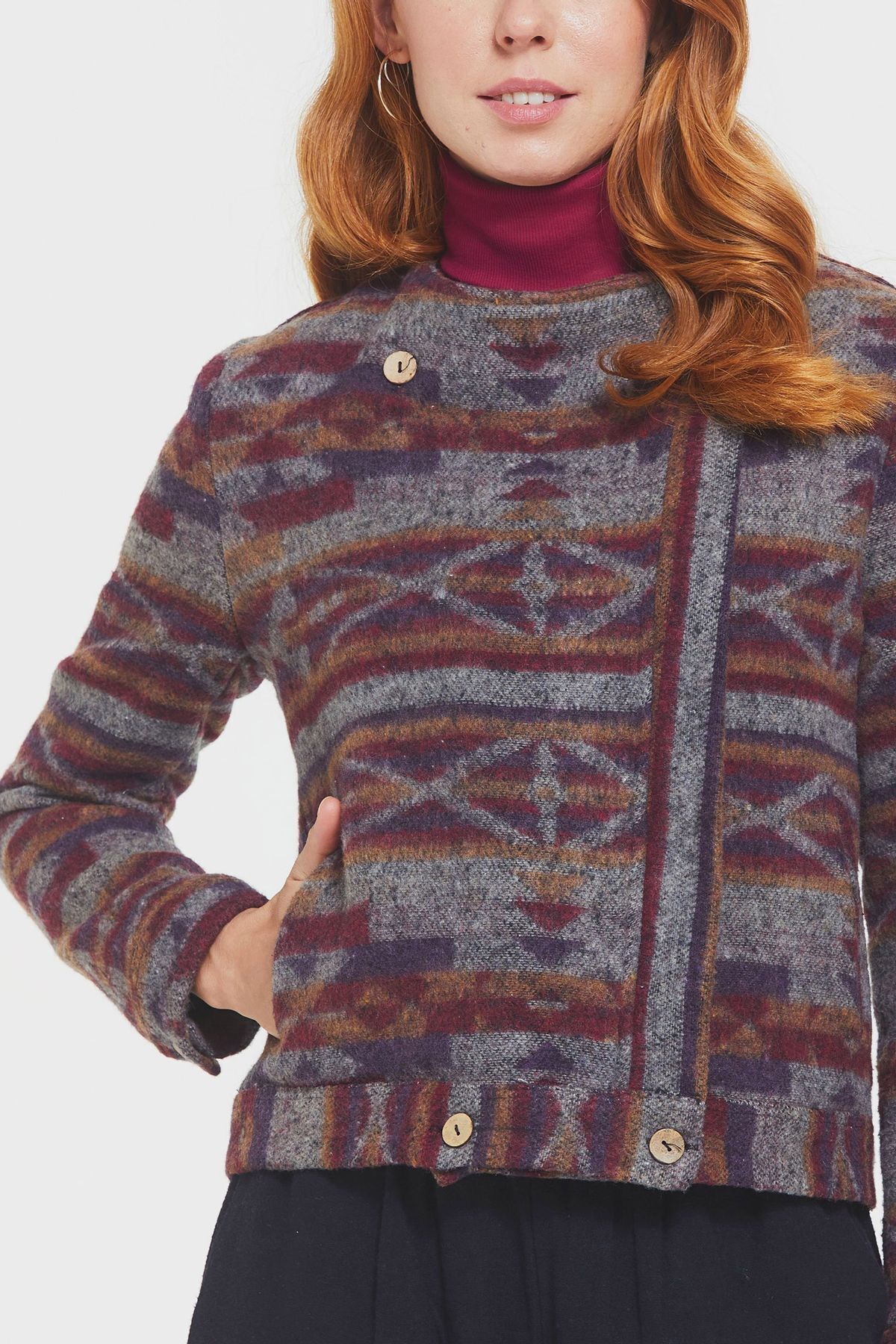 Clandestino-Ethnic Patterned Button Detailed Jacket Purple 5