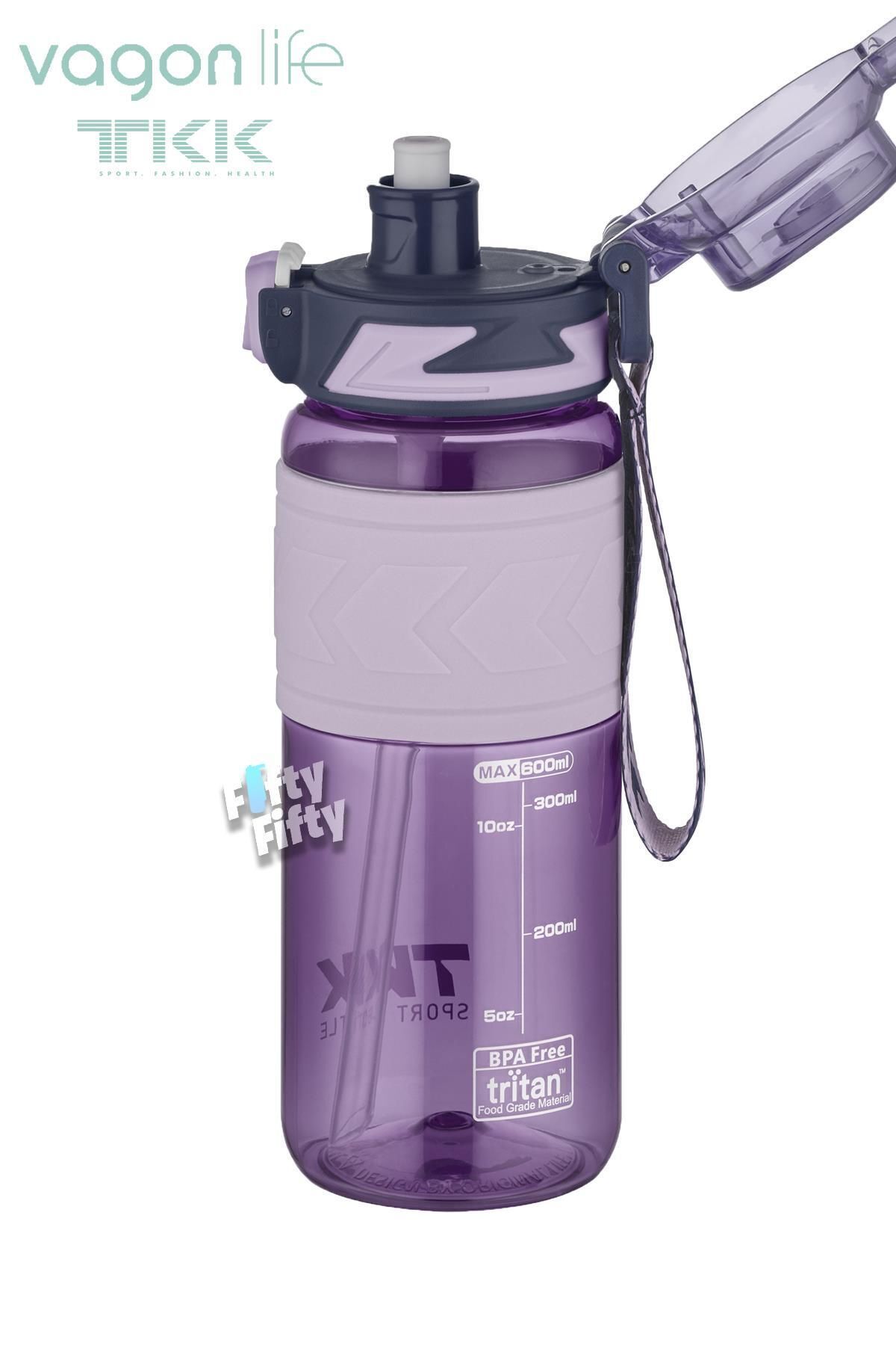Vagonlife-Tkk 600 ml Dual Use Tritan Water Bottle with Straw/Comfortable Drink Bpa-Free with Carrying Strap Fftkk1019 2