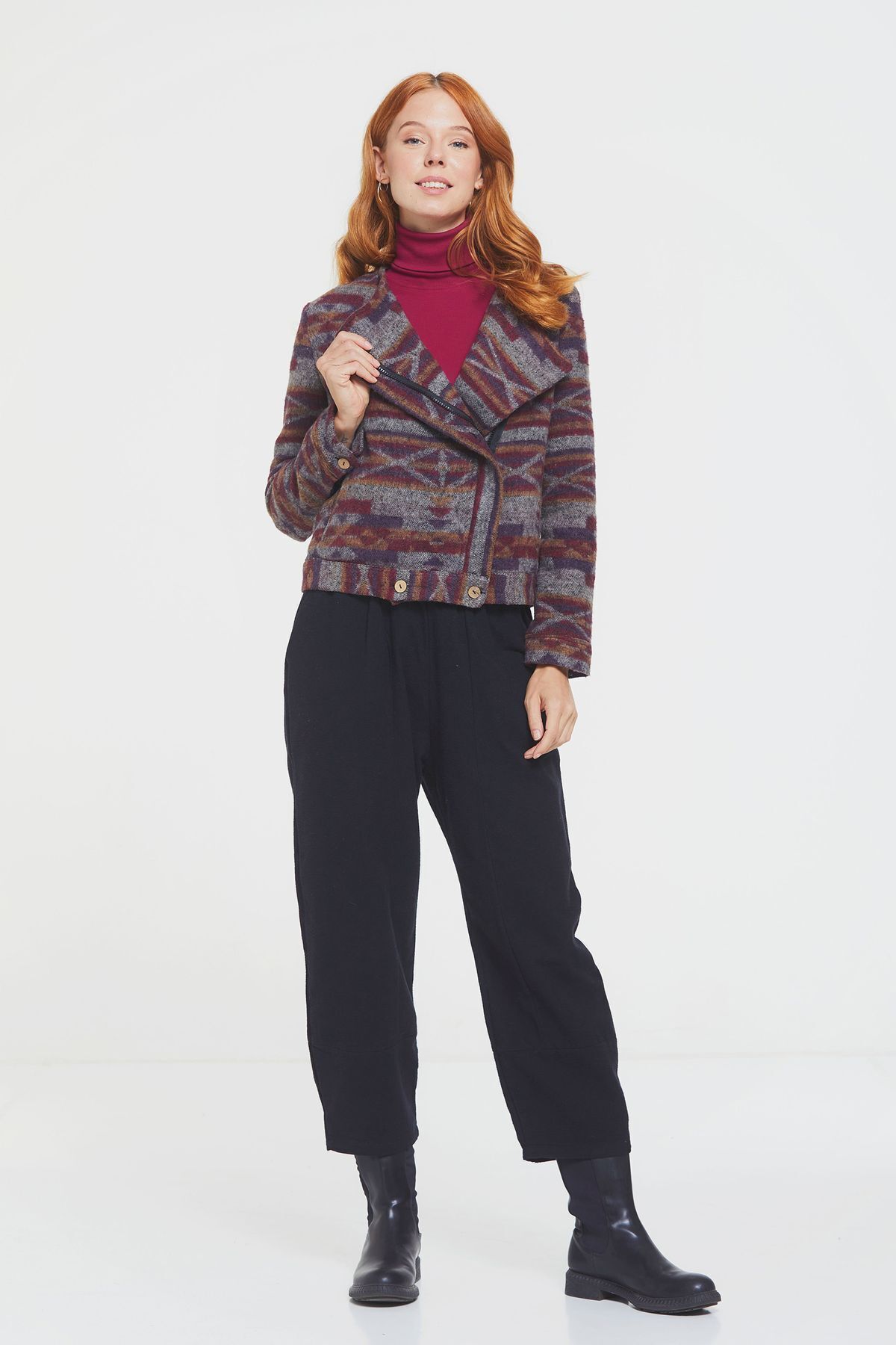 Clandestino-Ethnic Patterned Button Detailed Jacket Purple 2